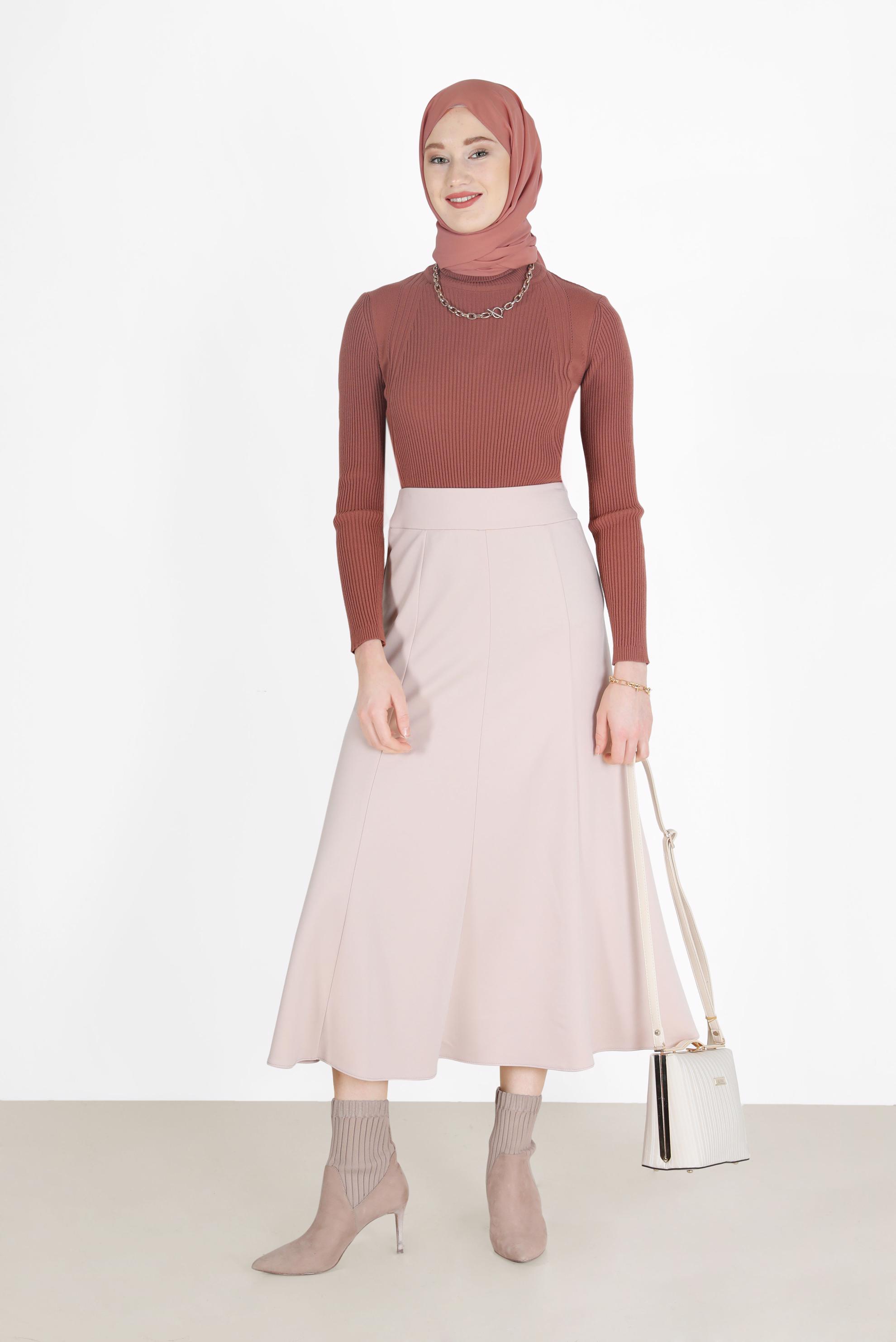 Tesettür giyim BEJ PARÇALI ETEK 60212 
