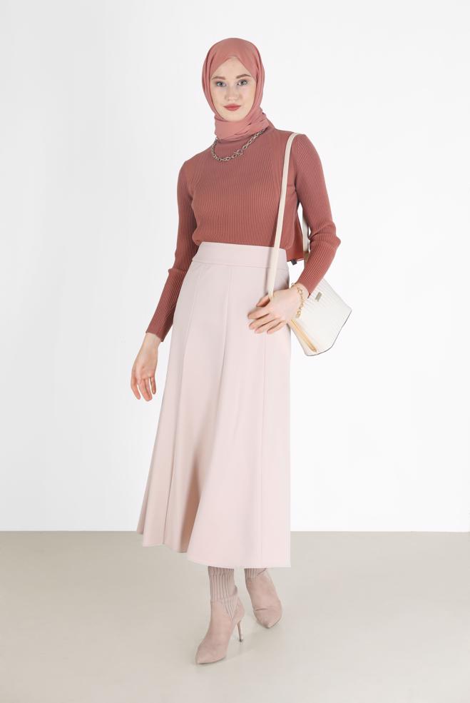 Tesettür giyim BEJ PARÇALI ETEK 60212  - ALVİNA