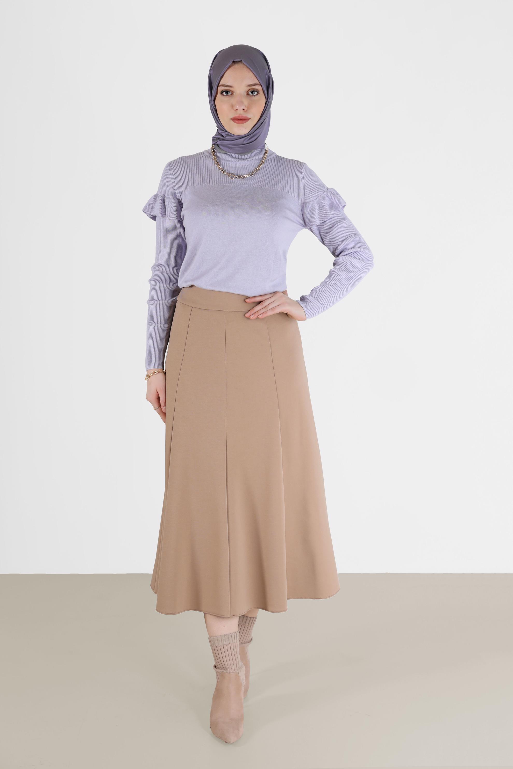 Tesettür giyim BEJ PARÇALI ETEK 60212 