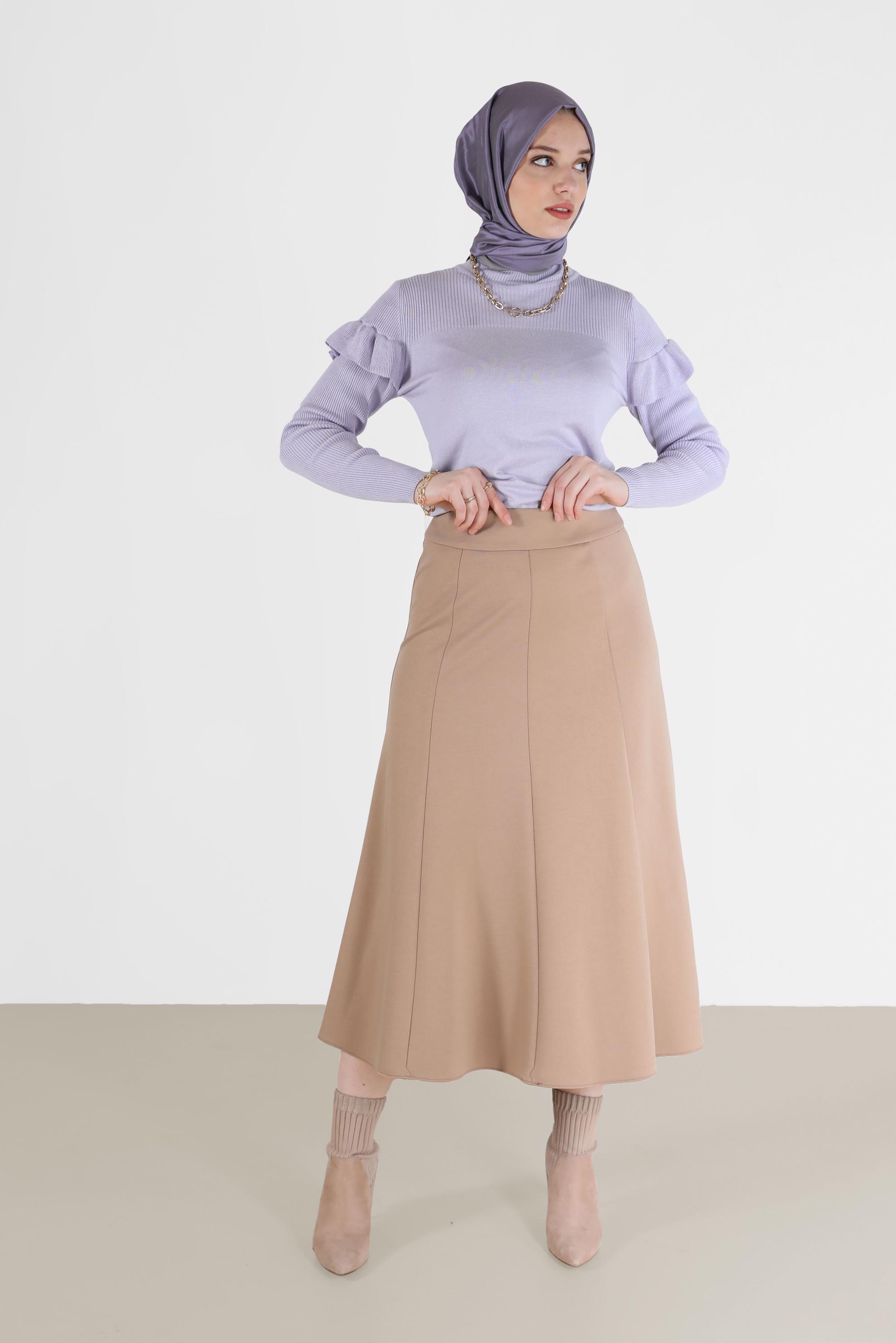 Tesettür giyim BEJ PARÇALI ETEK 60212 