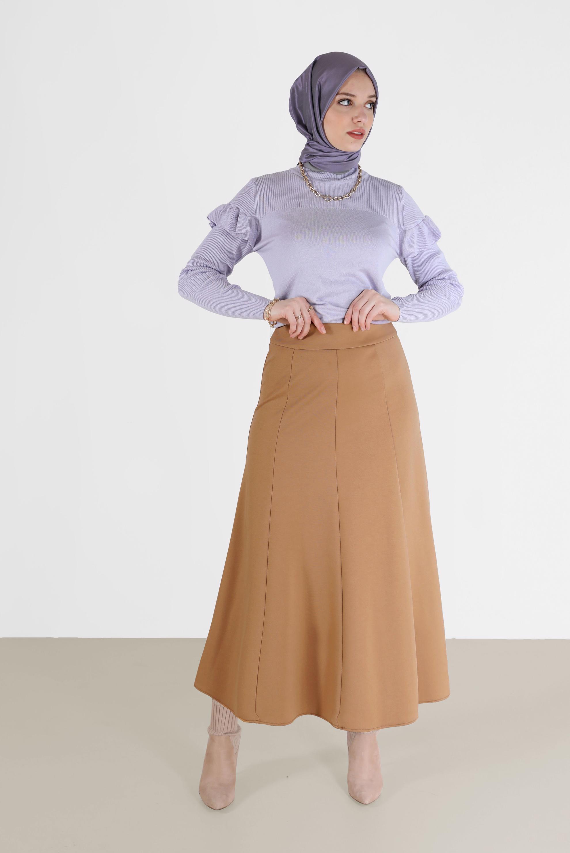 Tesettür giyim TABA PARÇALI ETEK 60212 