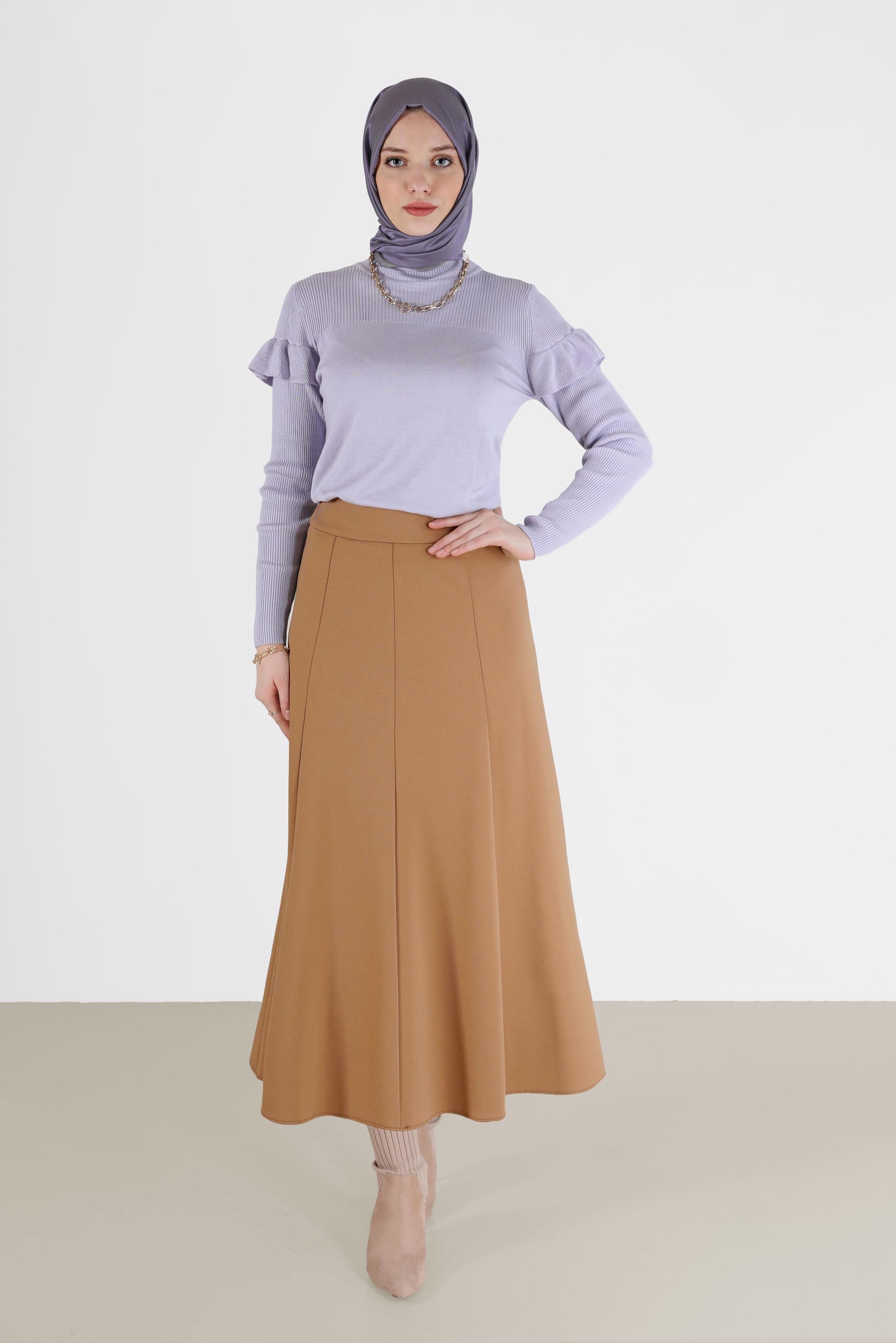 Tesettür giyim TABA PARÇALI ETEK 60212 