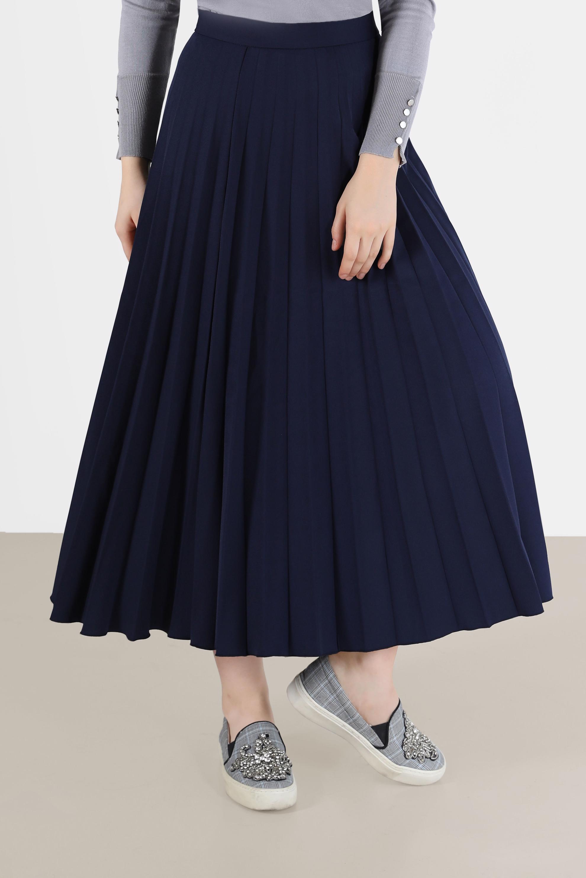 Tesettür giyim LACİVERT PLİSELİ KREP ETEK 60213 