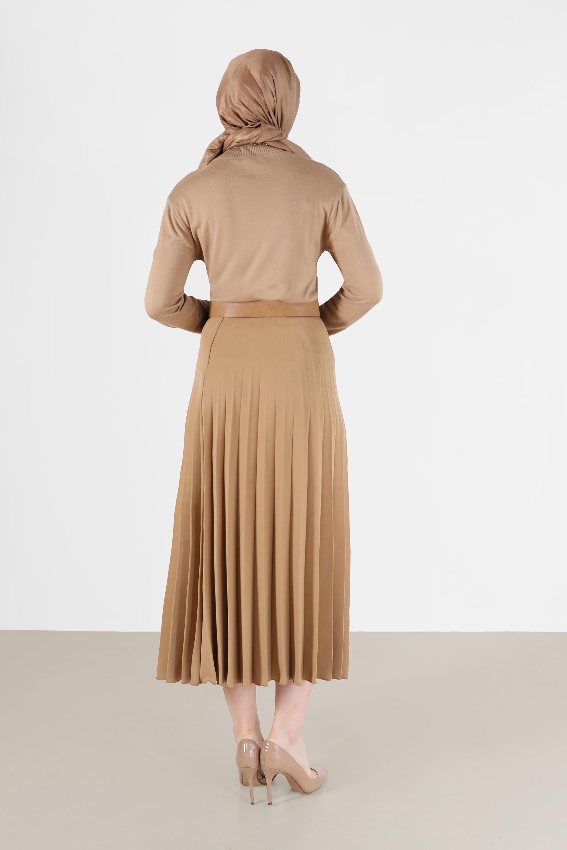 Tesettür giyim KUM PLİSELİ KREP ETEK 60213 