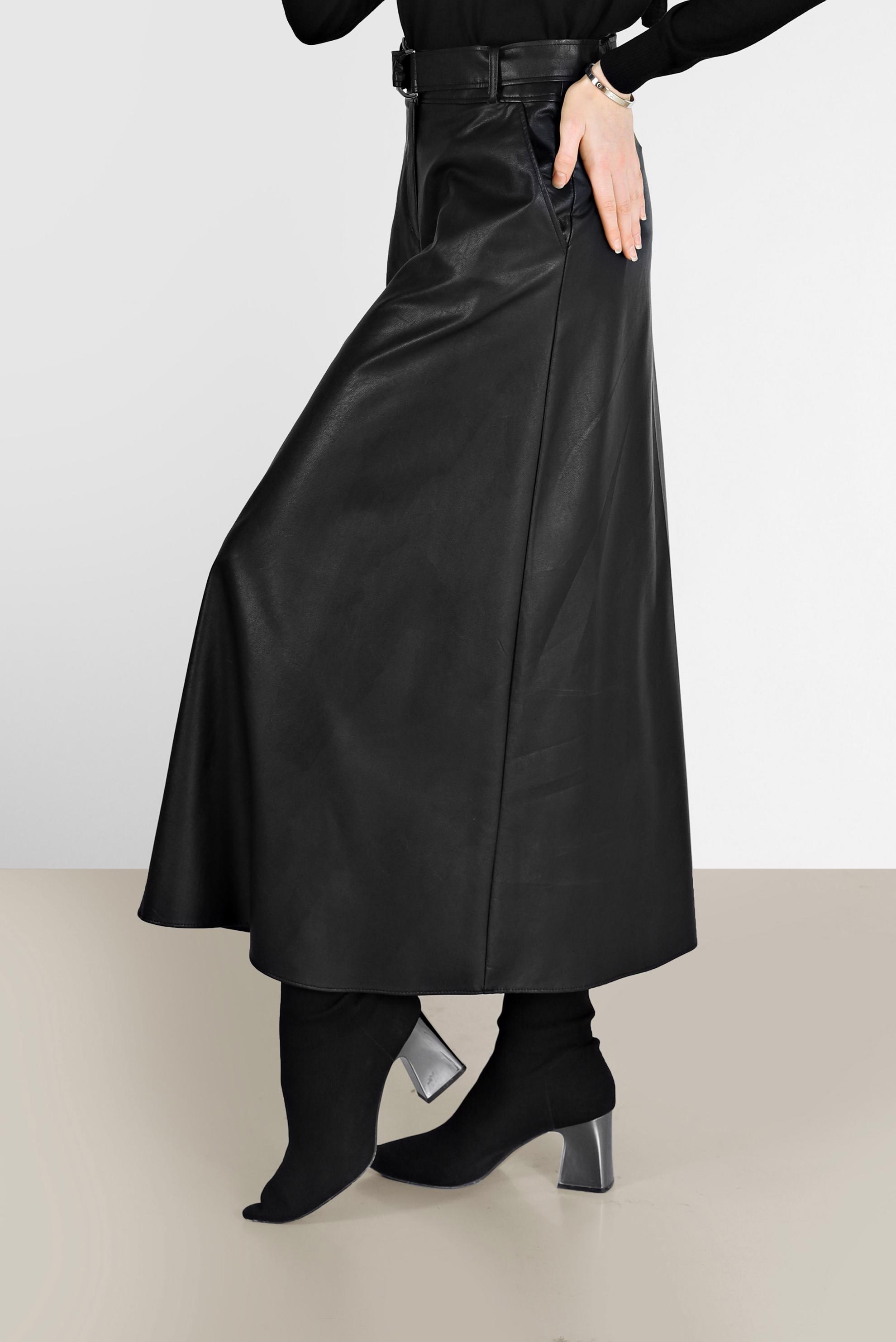 Tesettür giyim SİYAH DERİ ÇAN ETEK 60214 