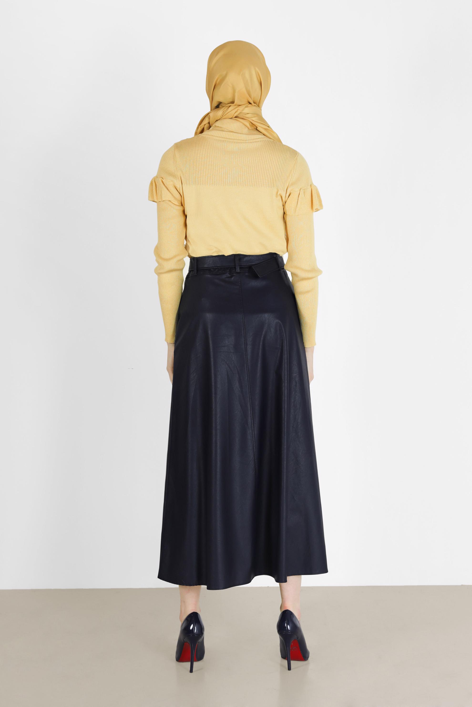 Tesettür giyim LACİVERT DERİ ÇAN ETEK 60214 