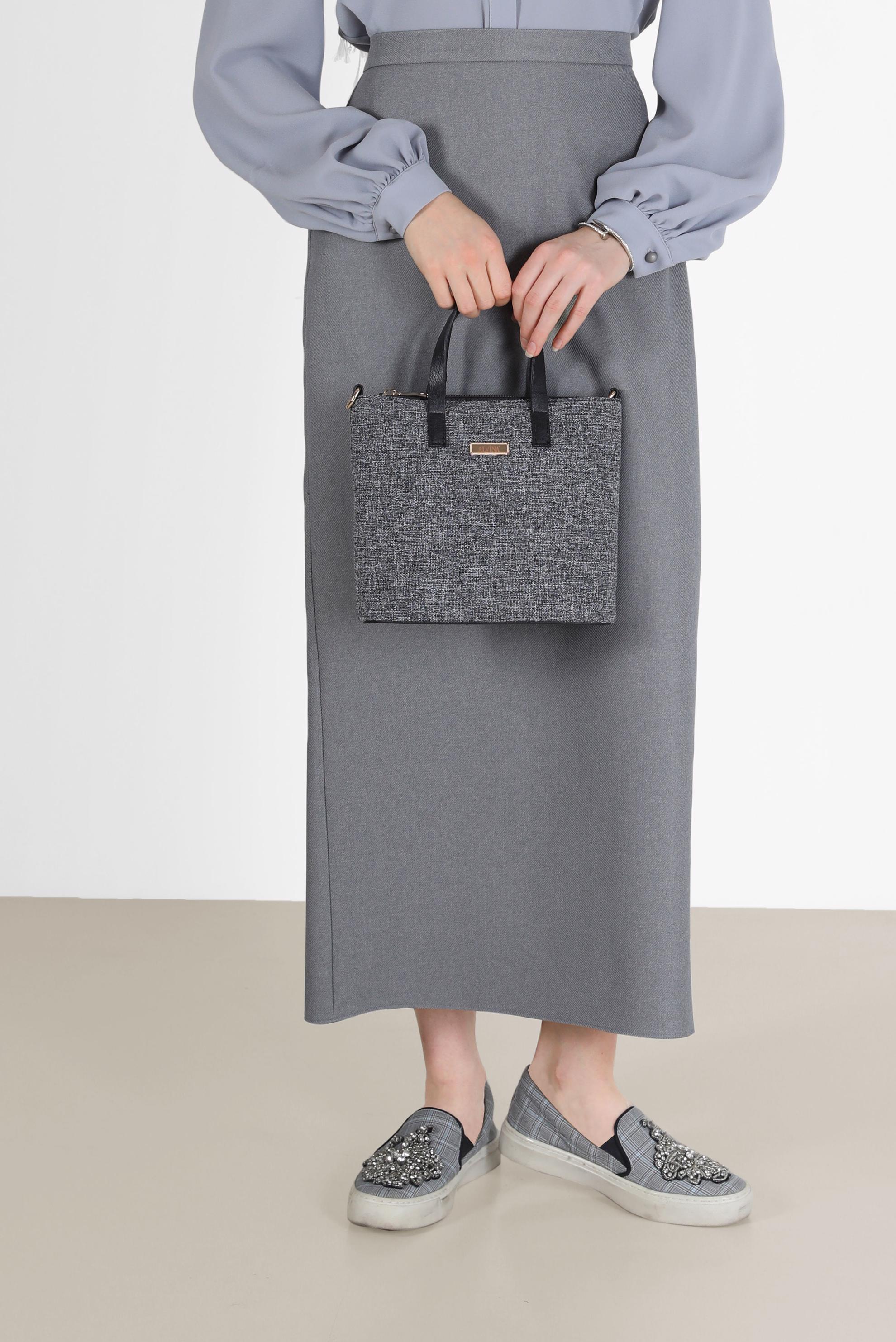 Tesettür giyim GRİ YIRTMAÇ DETAYLI FERMUARLI ETEK 60215 