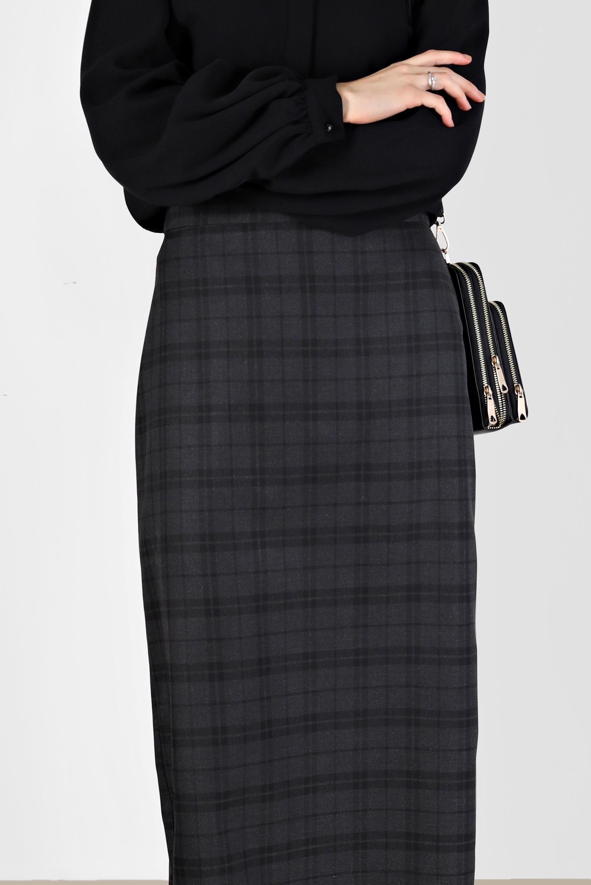 Tesettür giyim SİYAH EKOSE KALEM ETEK 60216 