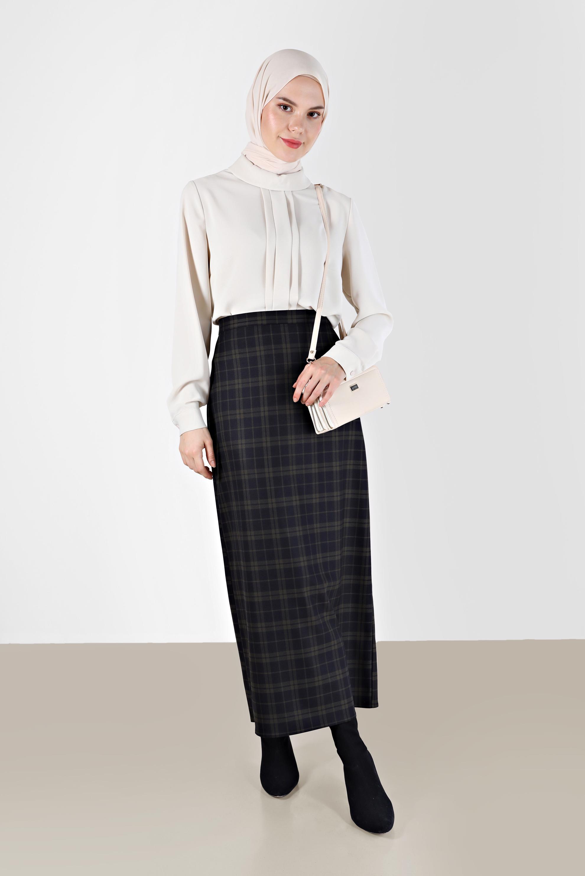 Vêtements hijab BLEU MARINE JUPE CRAYON À CARREAUX 60216