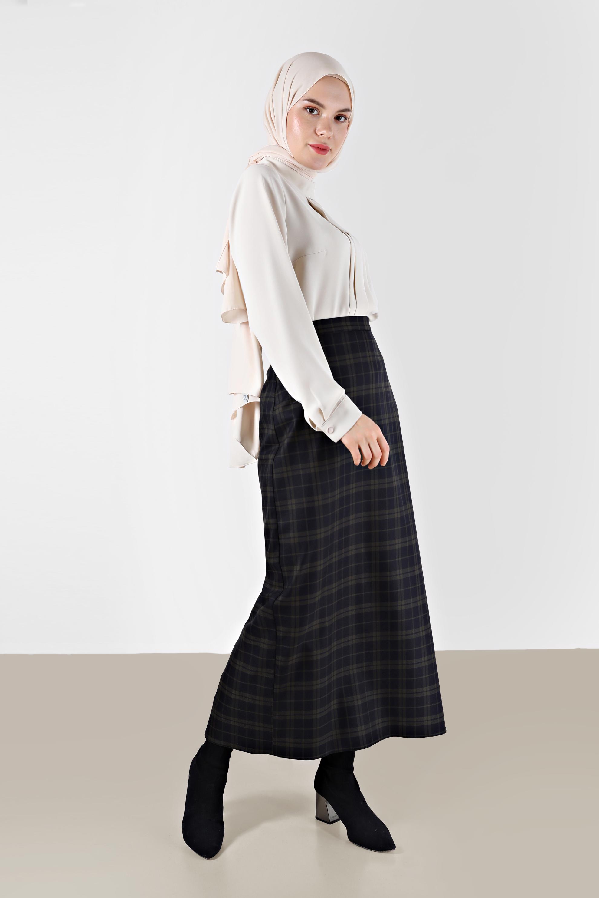 Vêtements hijab BLEU MARINE JUPE CRAYON À CARREAUX 60216