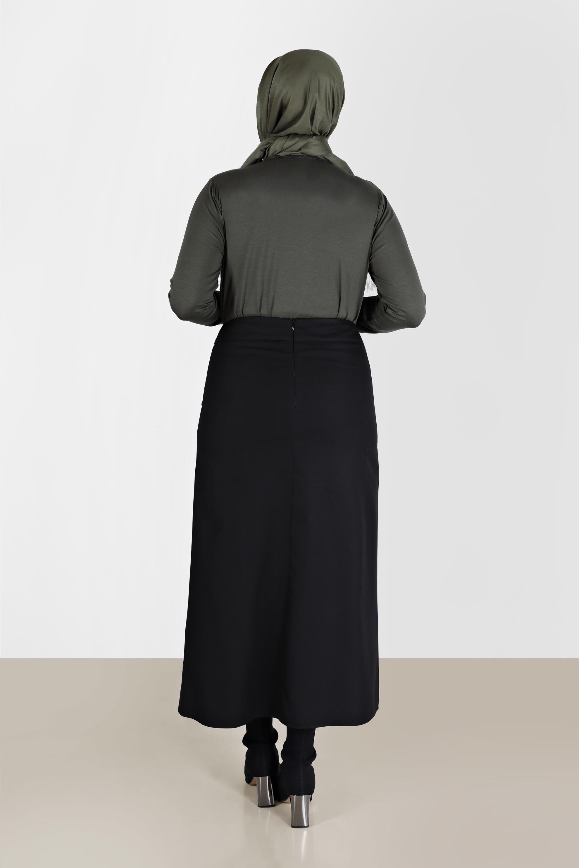 Vêtements hijab NOIR JUPE À DÉTAILS EN CUIR 60217