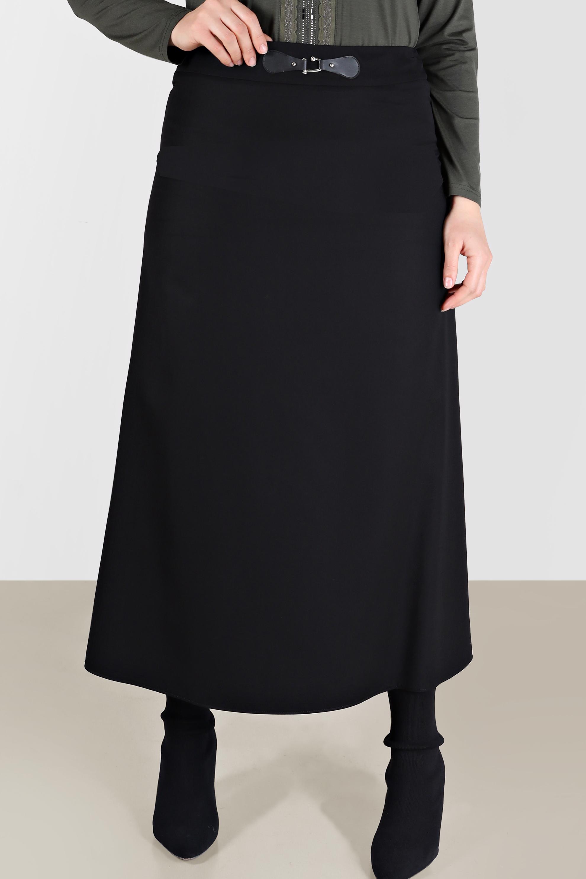 Vêtements hijab NOIR JUPE À DÉTAILS EN CUIR 60217