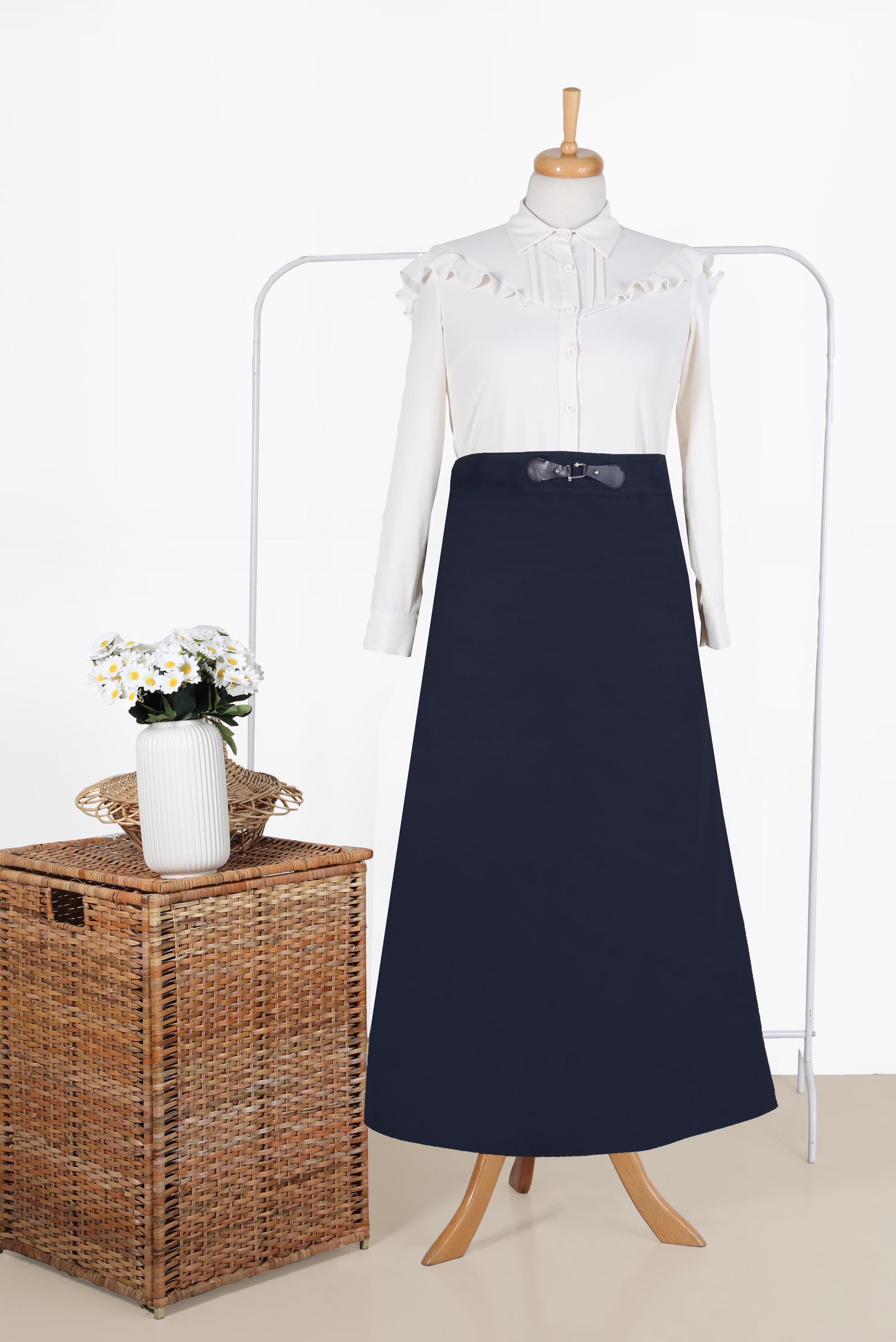 Vêtements hijab BLEU MARINE JUPE À DÉTAILS EN CUIR 60217