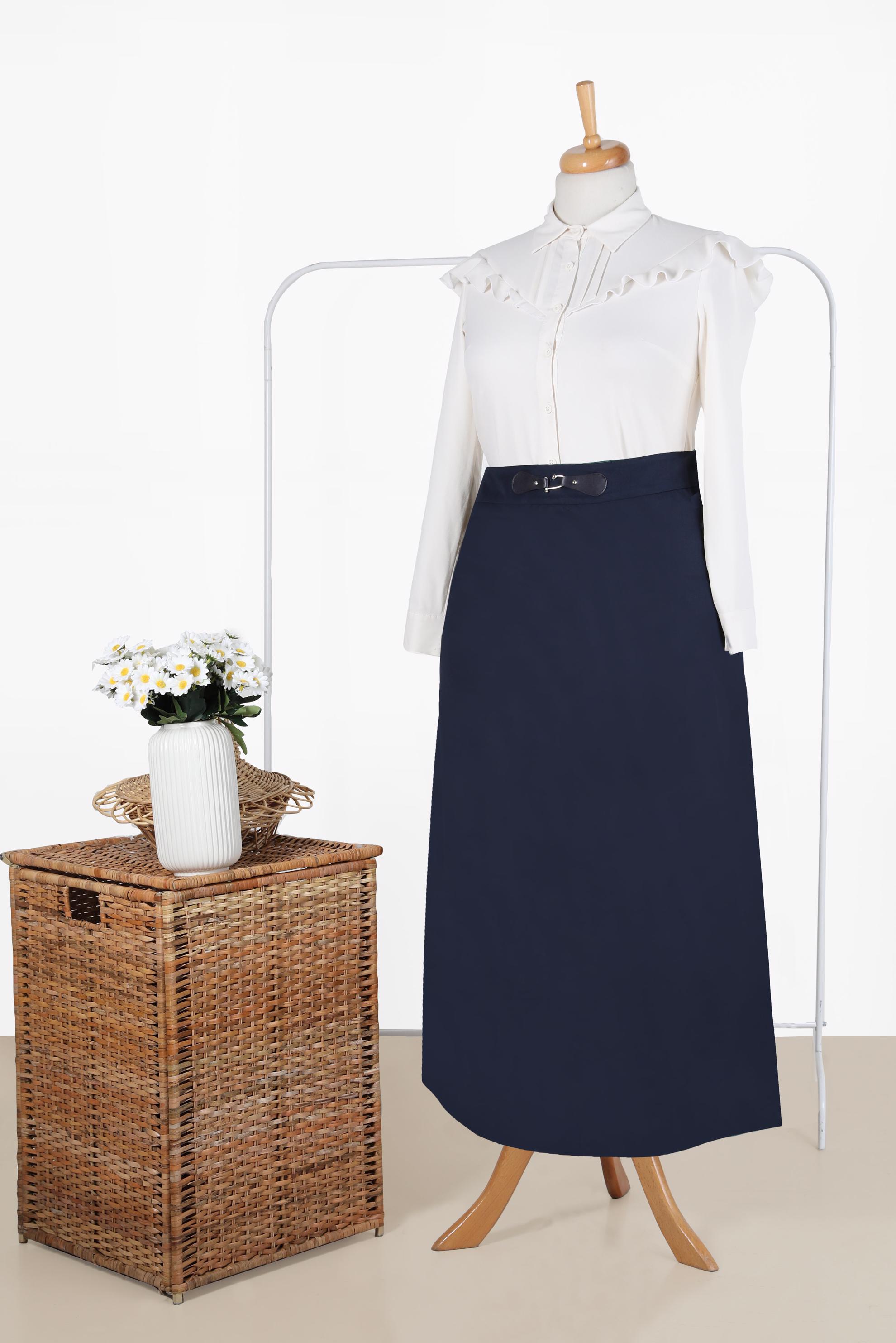 Vêtements hijab BLEU MARINE JUPE À DÉTAILS EN CUIR 60217