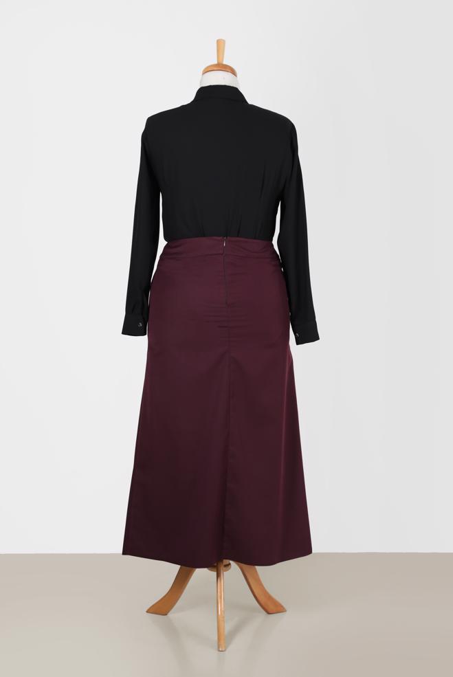 Tesettür giyim MÜRDÜM DERİ DETAYLI BÜYÜK BEDEN ETEK 60217  - ALVİNA