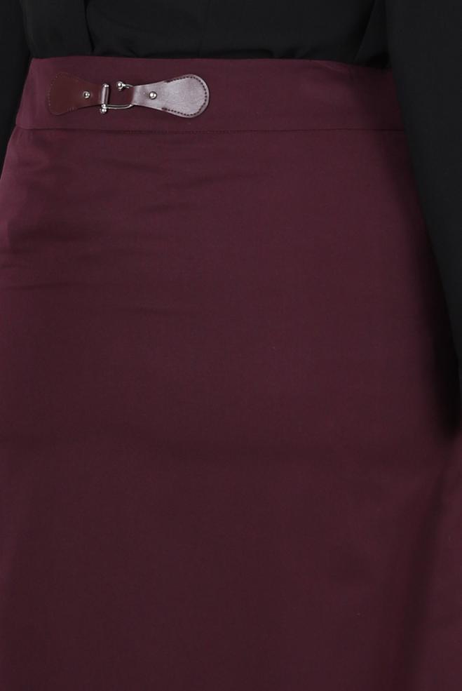 Tesettür giyim MÜRDÜM DERİ DETAYLI BÜYÜK BEDEN ETEK 60217  - ALVİNA