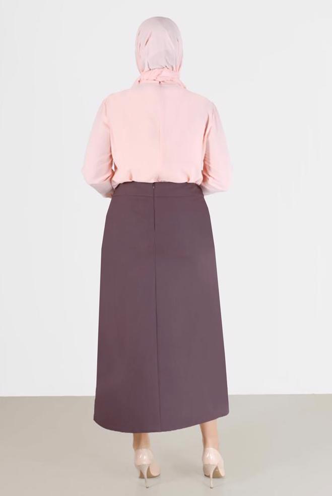Tesettür giyim PEMBE DERİ DETAYLI BÜYÜK BEDEN ETEK 60217  - ALVİNA