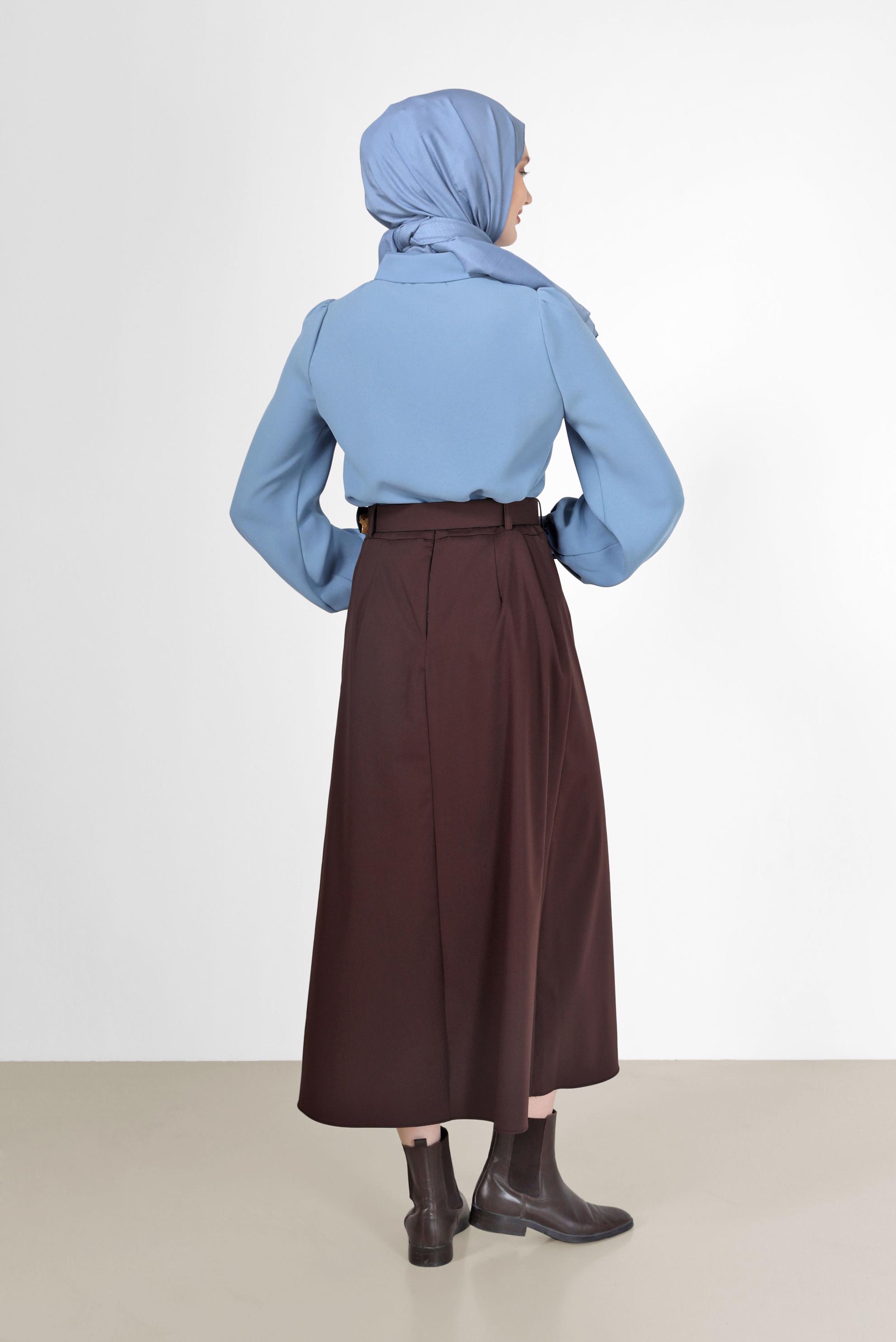 Tesettür giyim KAHVE KLASİK ETEK 60219 