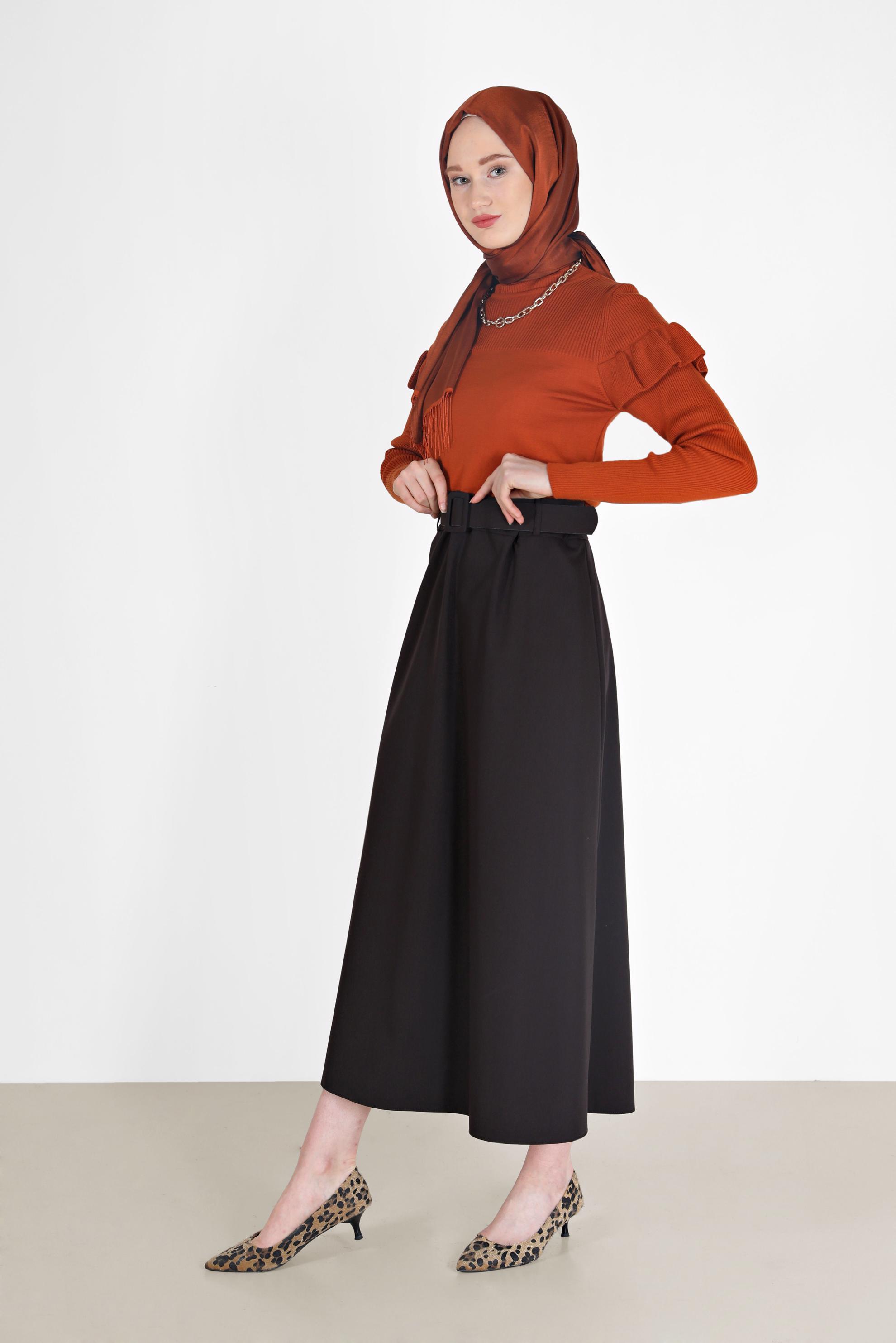 Tesettür giyim KAHVE KLASİK ETEK 60219 