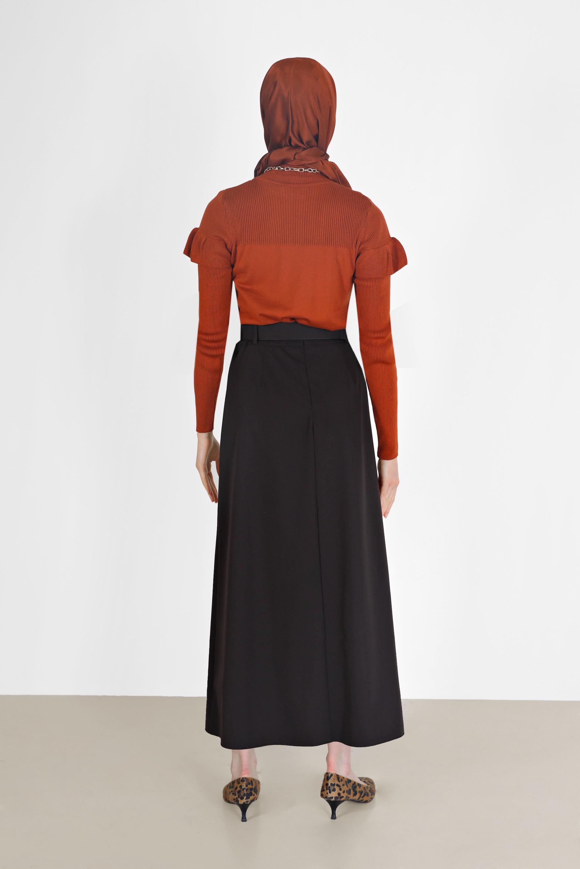 Tesettür giyim KAHVE KLASİK ETEK 60219 