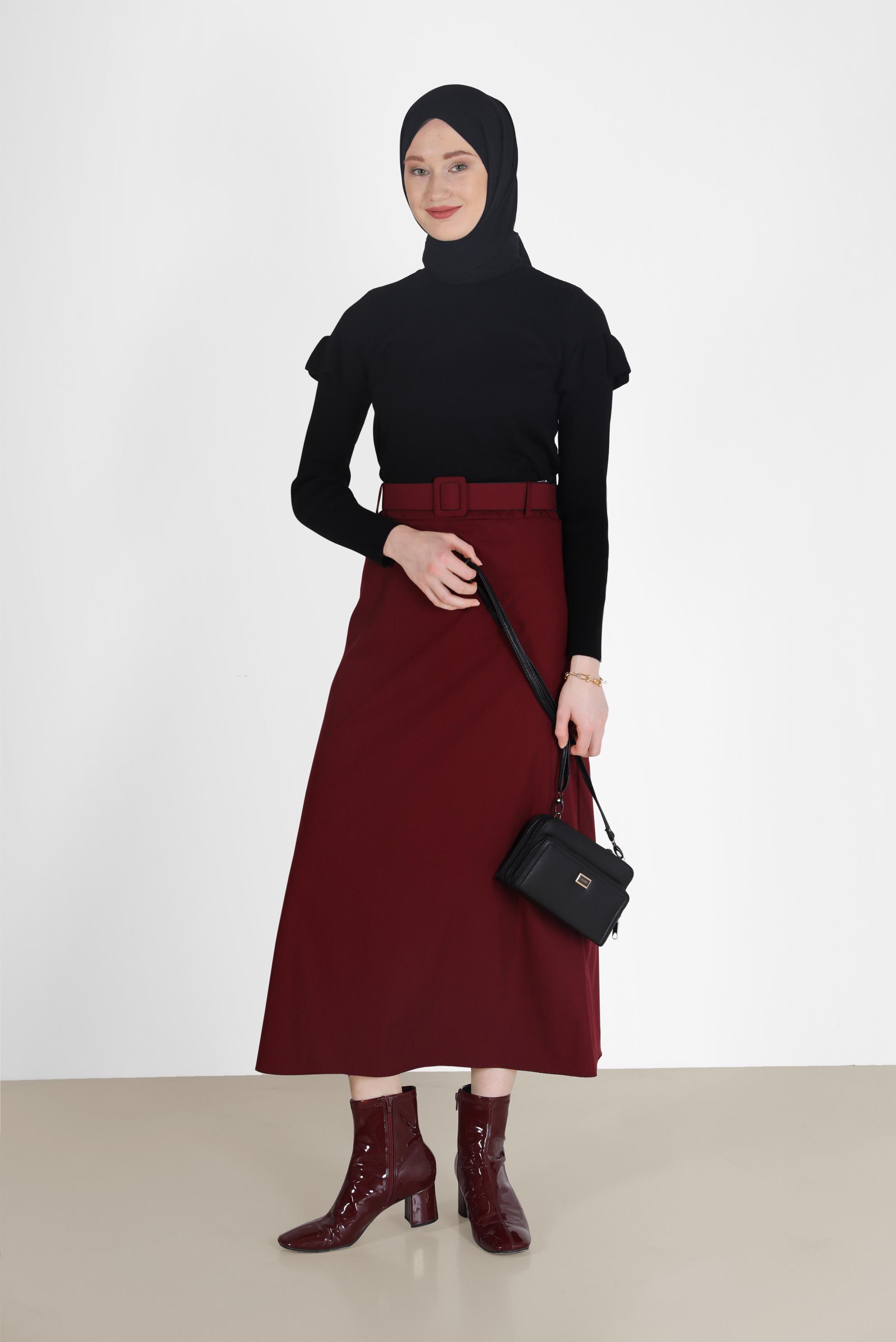Tesettür giyim BORDO KLASİK ETEK 60219 
