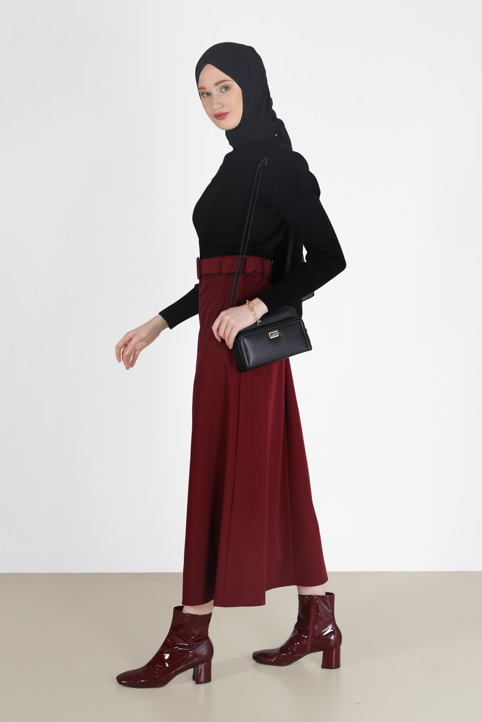 Tesettür giyim BORDO KLASİK ETEK 60219 