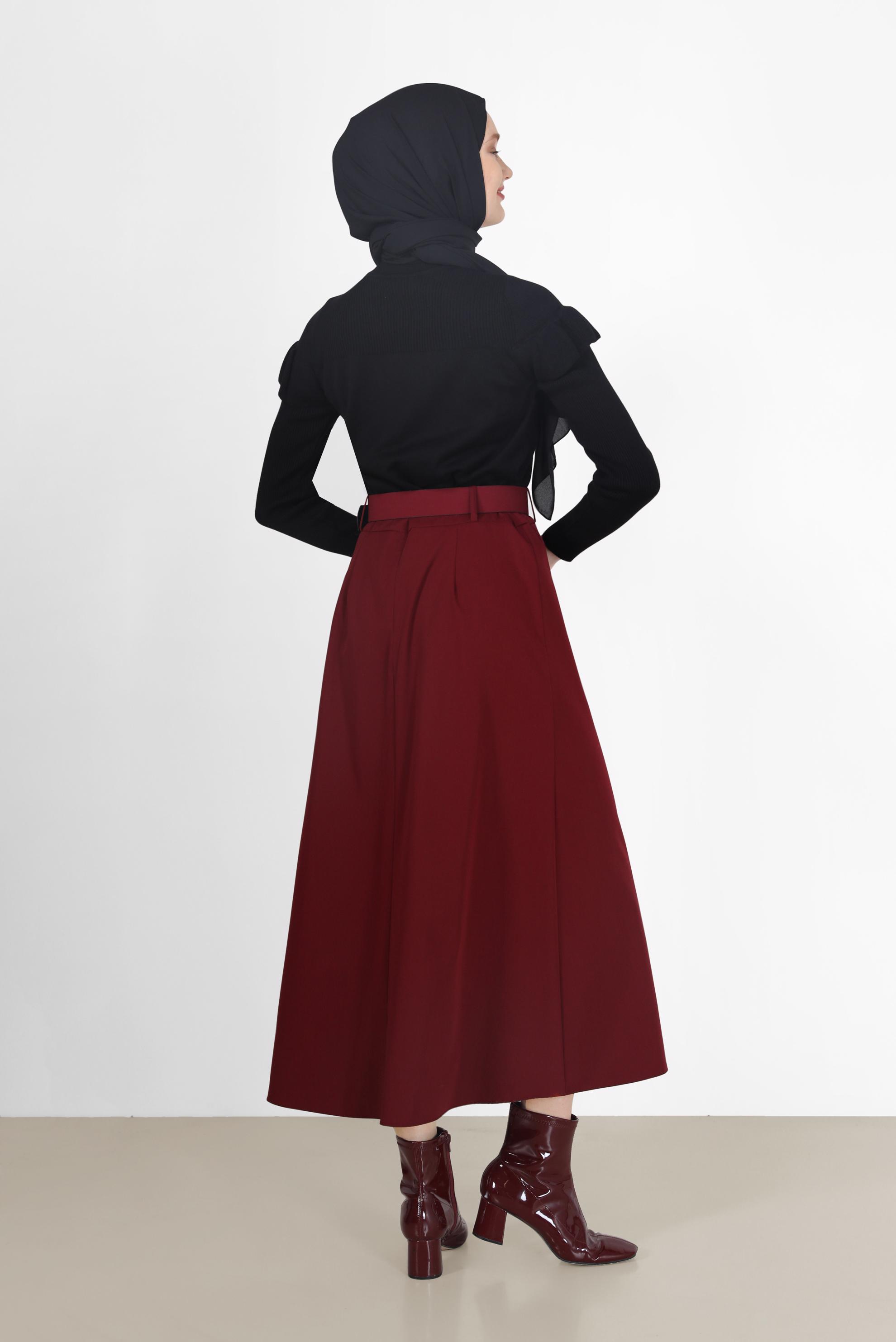 Tesettür giyim BORDO KLASİK ETEK 60219 