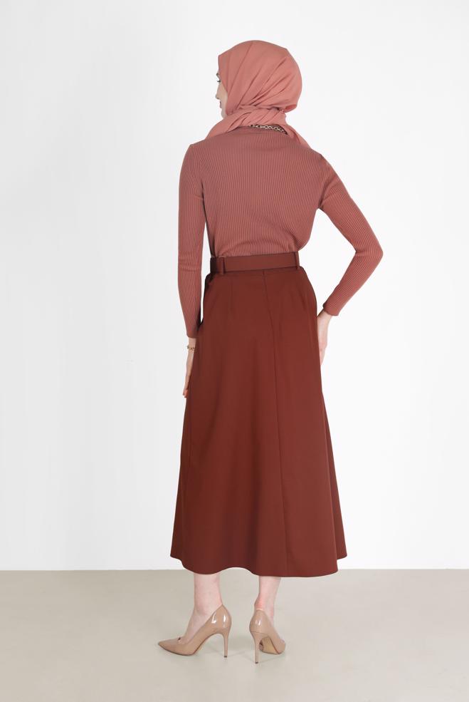 Tesettür giyim KAHVE KLASİK ETEK 60219  - ALVİNA