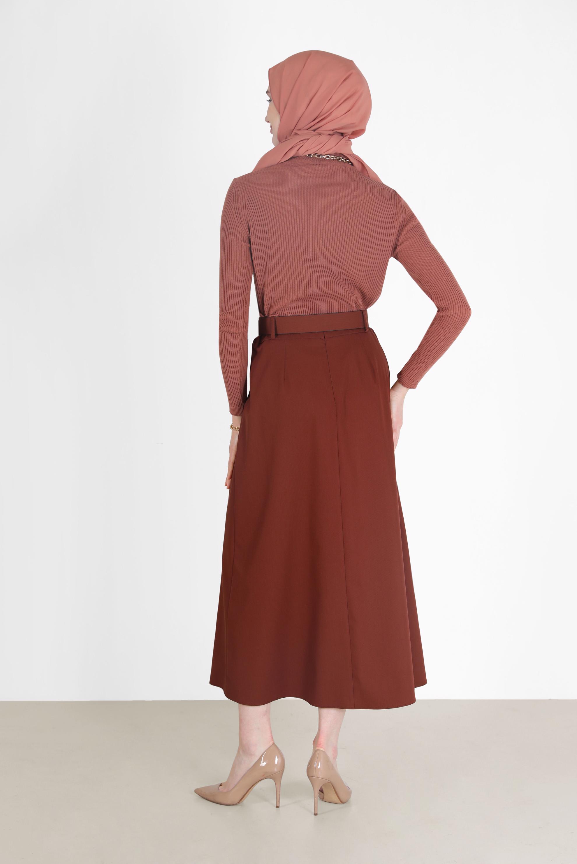 Tesettür giyim KAHVE KLASİK ETEK 60219 