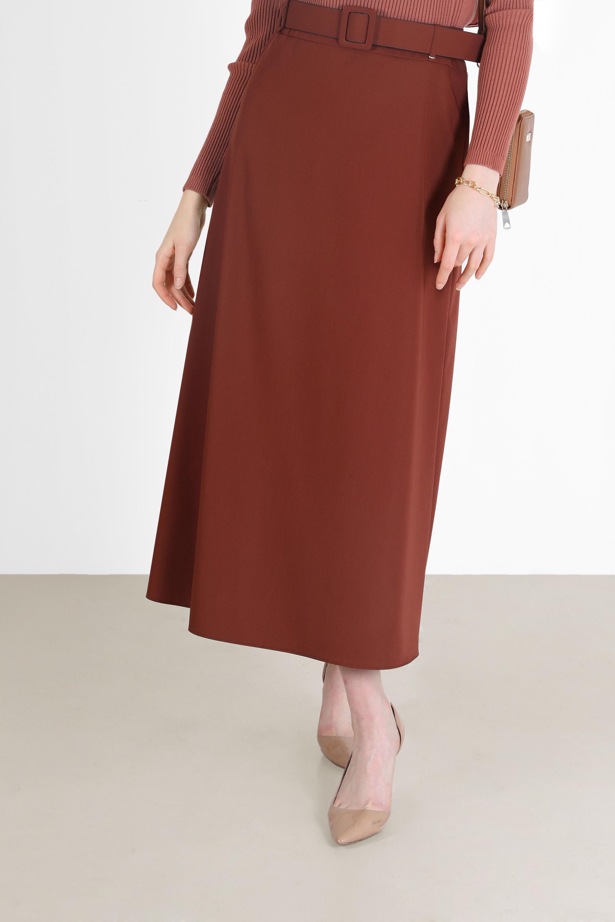 Tesettür giyim KAHVE KLASİK ETEK 60219 