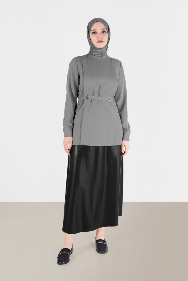 Vêtements hijab  JUPE CLASSIQUE EN SIMILI CUIR 60220-2 - ALVİNA