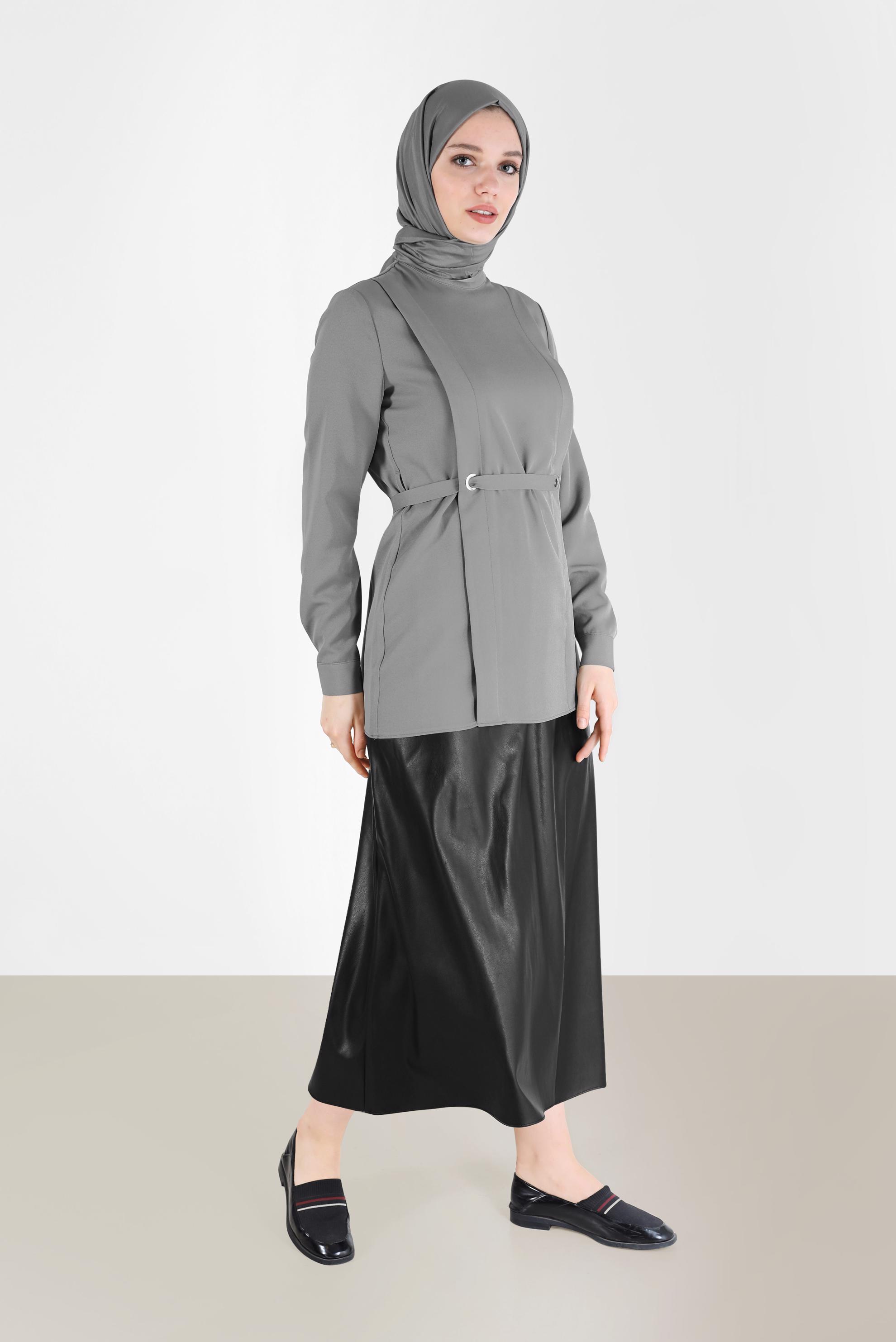 Vêtements hijab NOIR JUPE CLASSIQUE EN SIMILI CUIR 60220-2