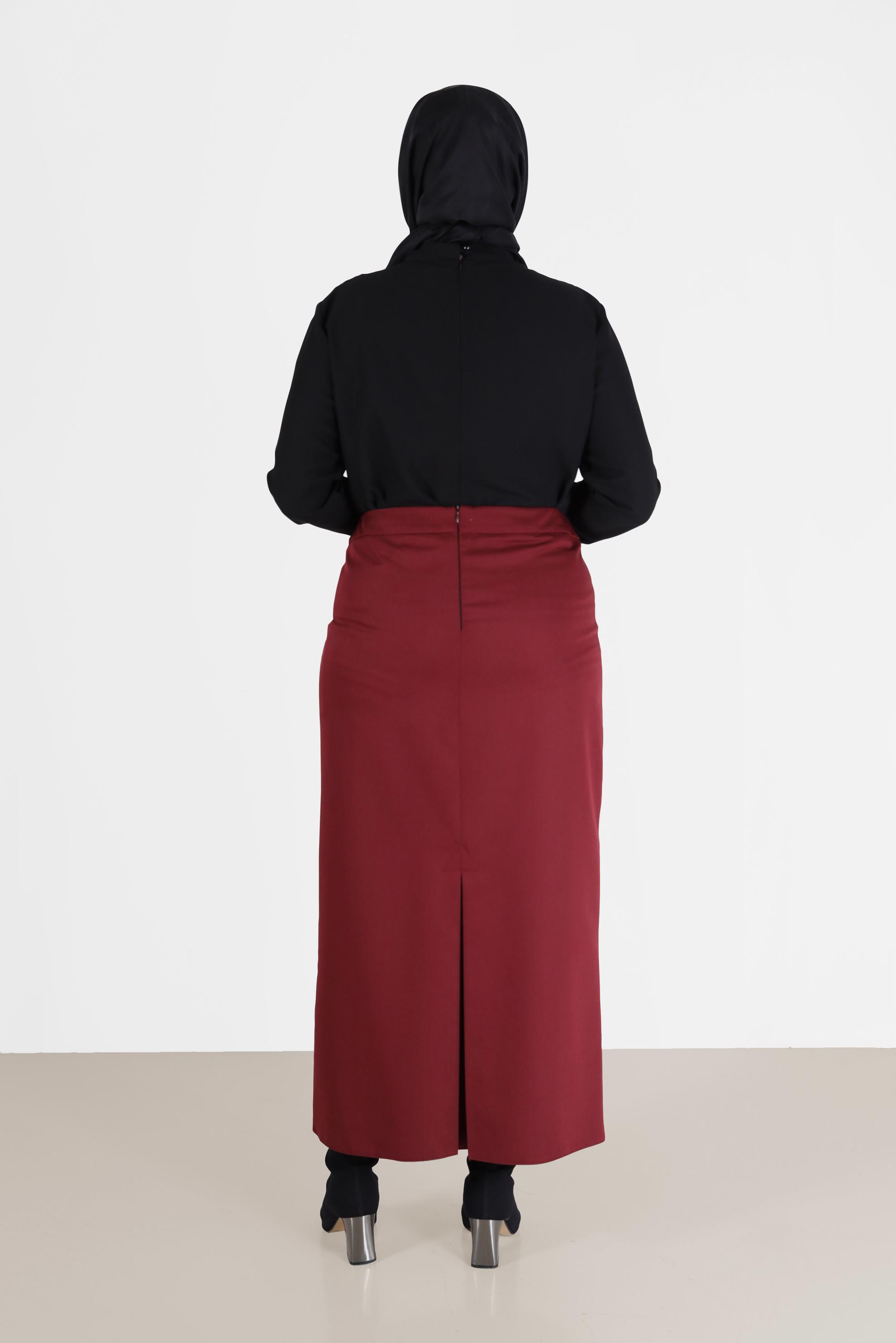 Vêtements hijab ROUGE BORDEAUX JUPE DROITE AVEC DÉTAIL FENTE 60221