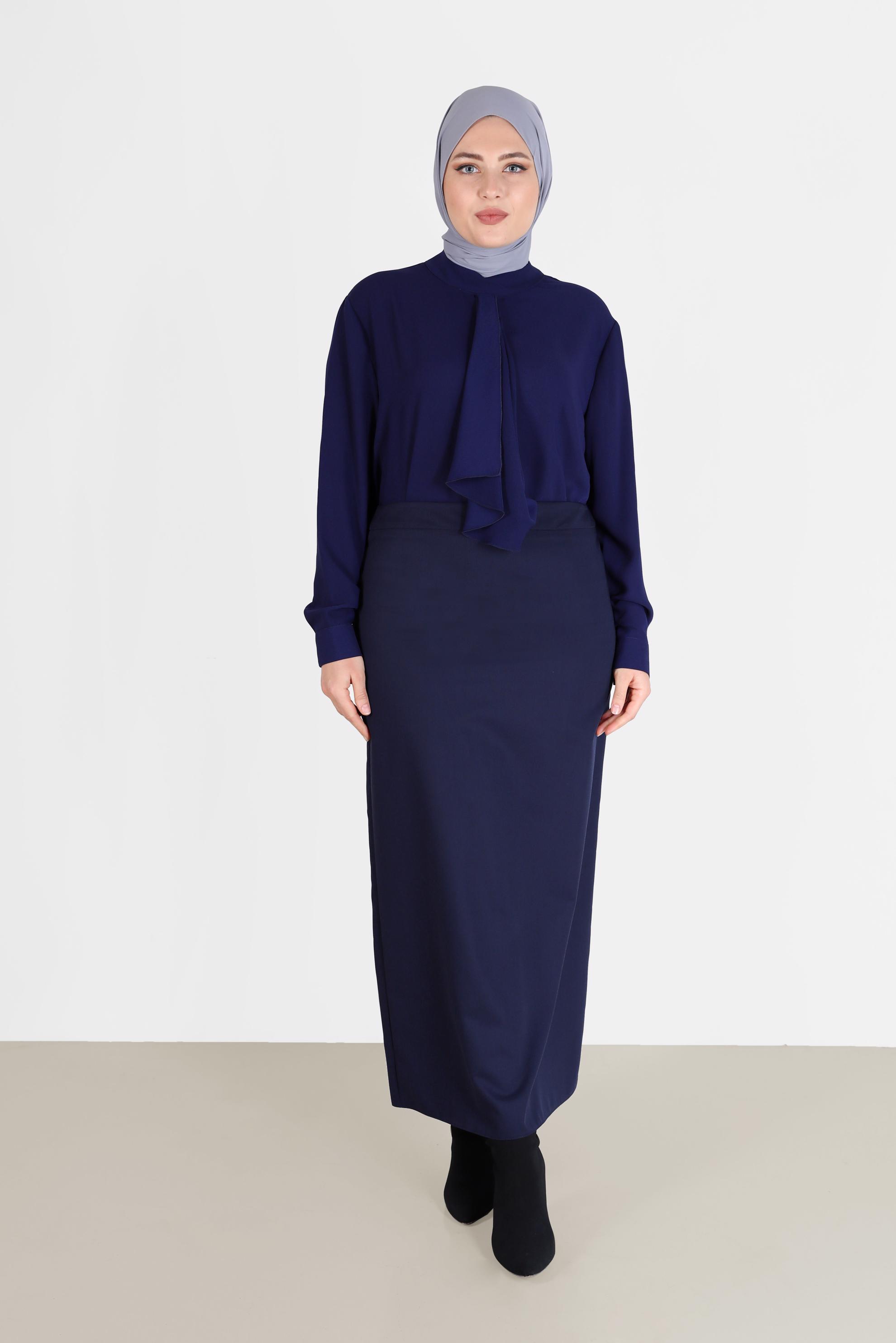Hijab clothing NAVY BLUE SLIT DETAIL STRAIGHT CUT SKIRT 60221 