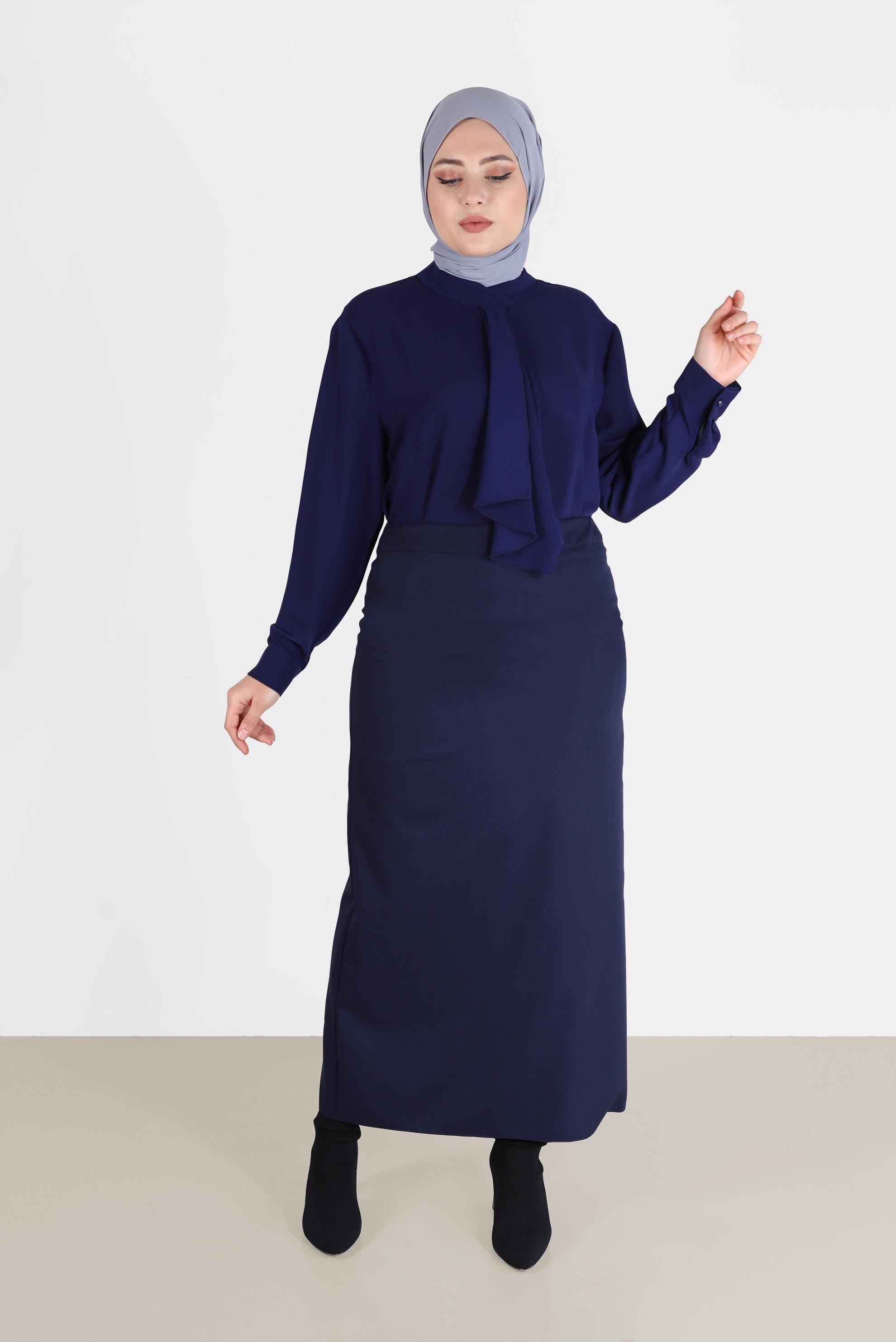 Hijab clothing NAVY BLUE SLIT DETAIL STRAIGHT CUT SKIRT 60221 