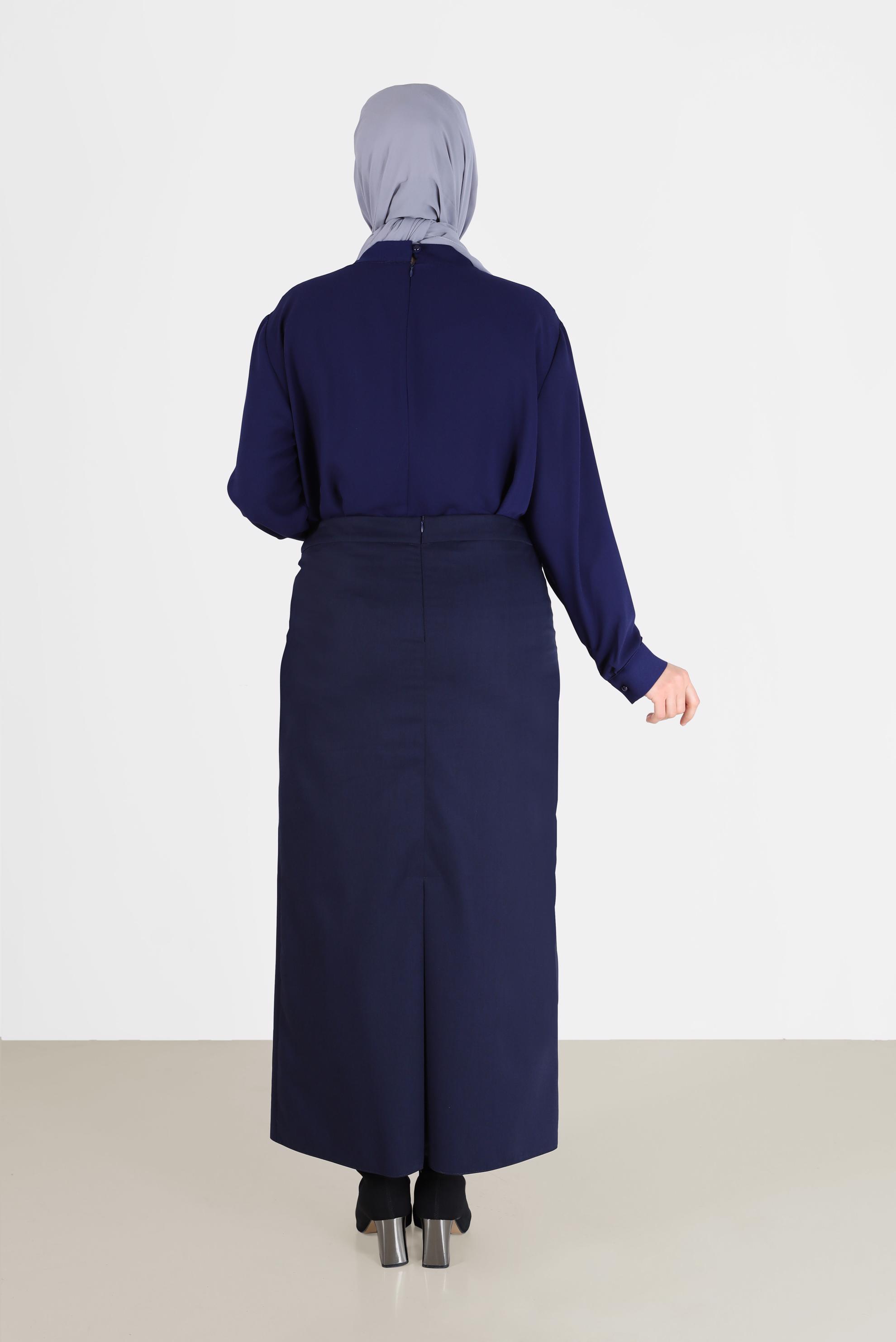 Hijab clothing NAVY BLUE SLIT DETAIL STRAIGHT CUT SKIRT 60221 