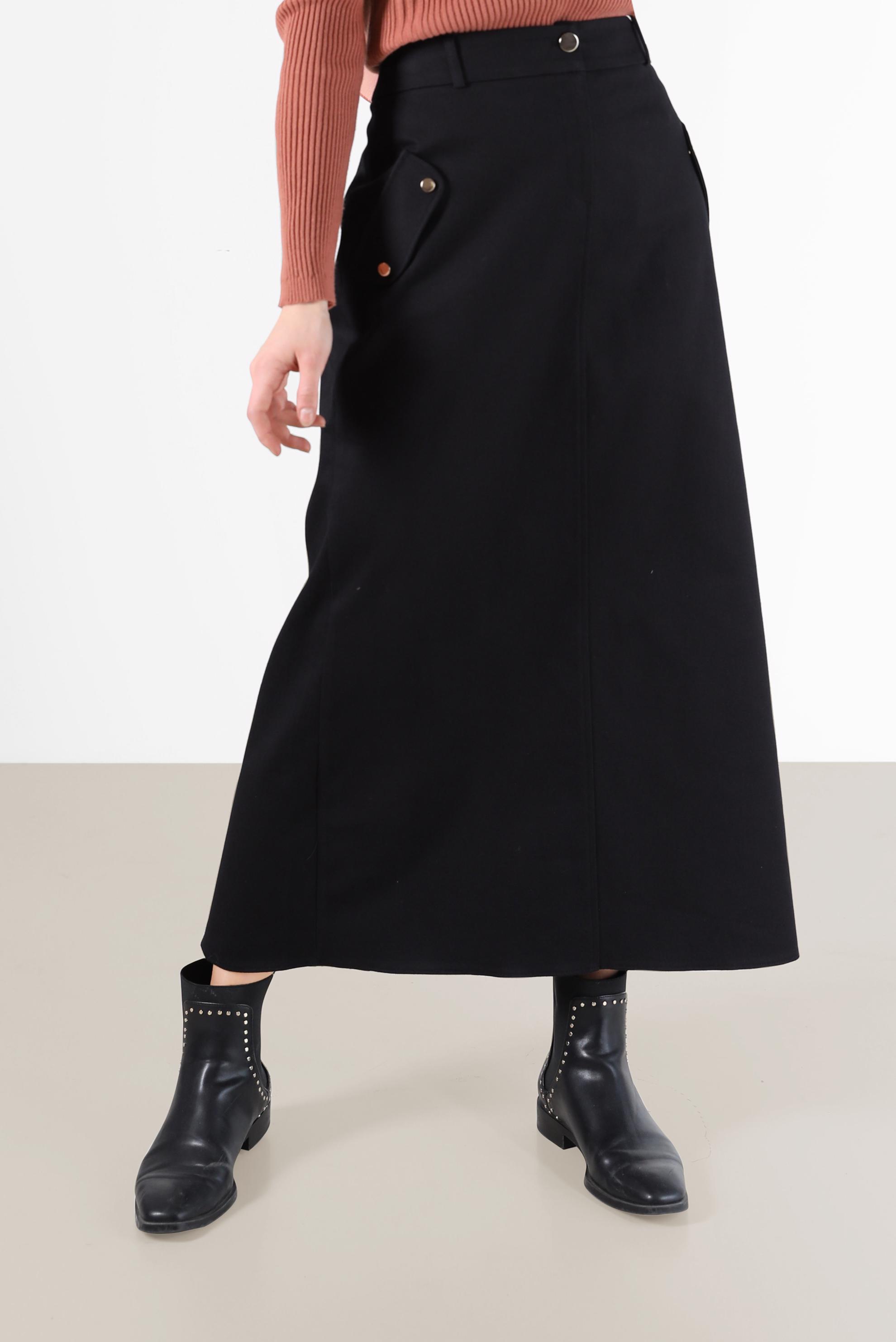 Tesettür giyim SİYAH FERMUARLI YIRTMAÇ DETAYLI KALEM ETEK 60224 