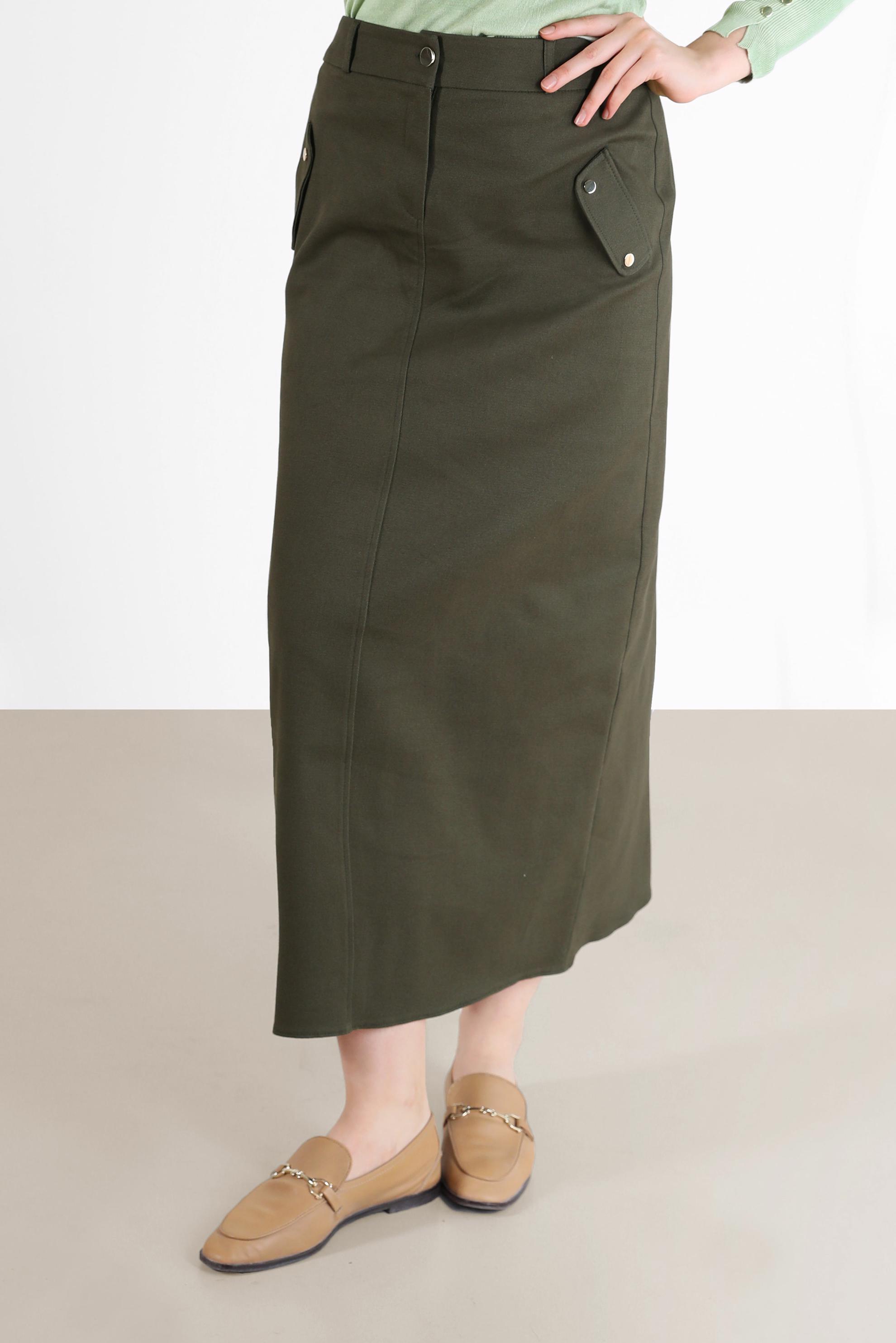 Tesettür giyim HAKİ FERMUARLI YIRTMAÇ DETAYLI KALEM ETEK 60224 