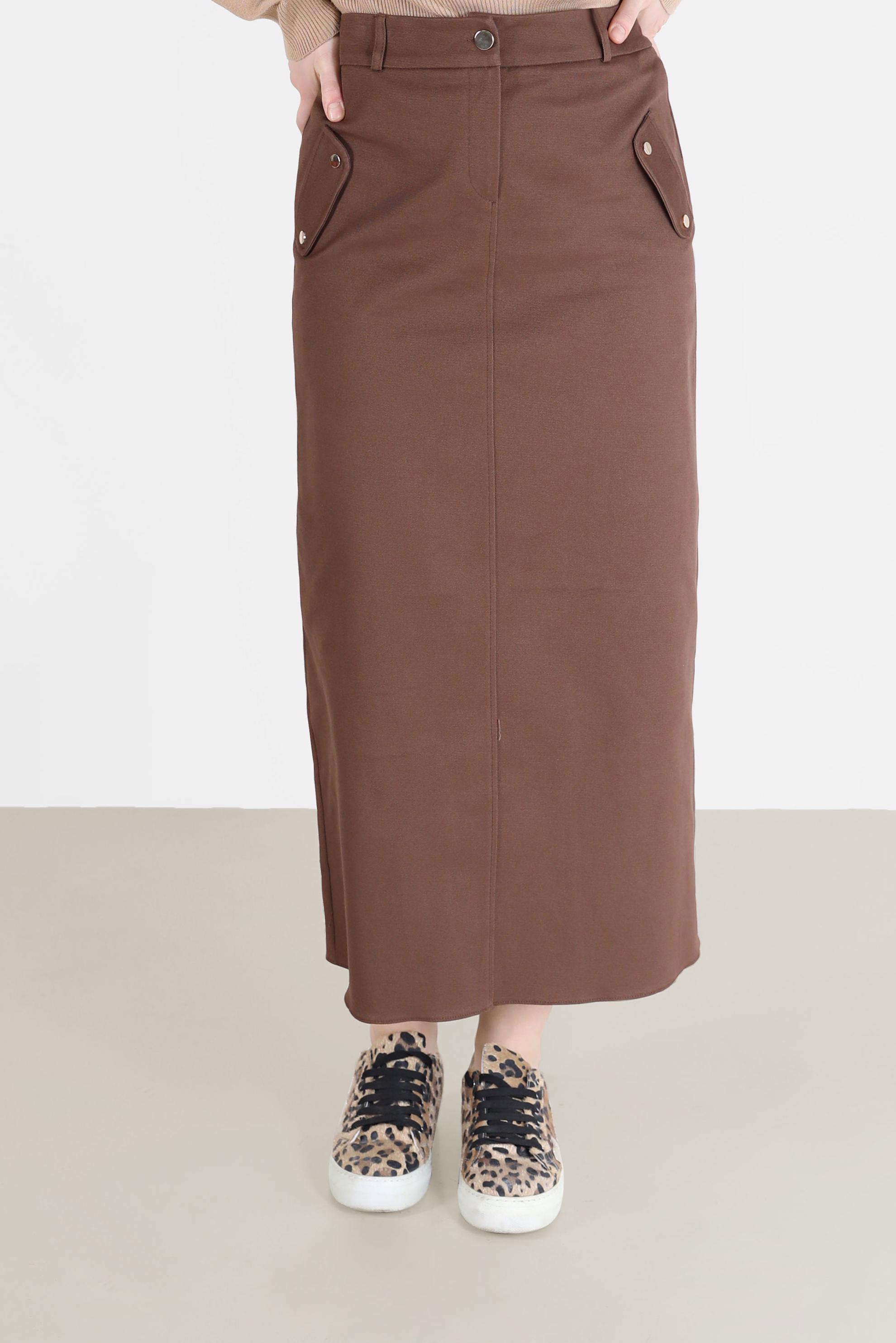 Tesettür giyim KAHVE FERMUARLI YIRTMAÇ DETAYLI KALEM ETEK 60224 