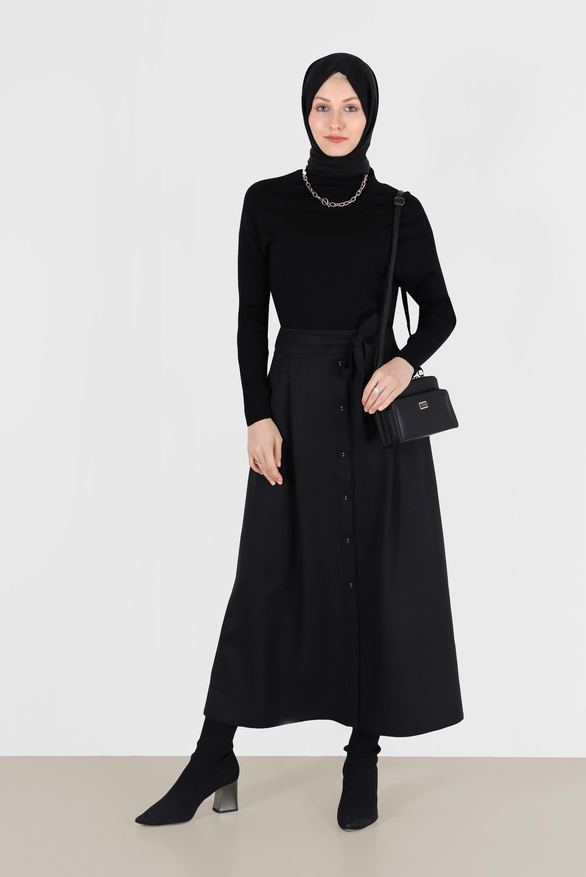 Vêtements hijab NOIR JUPE LARGE COUPE BOUTONNÉE 60225