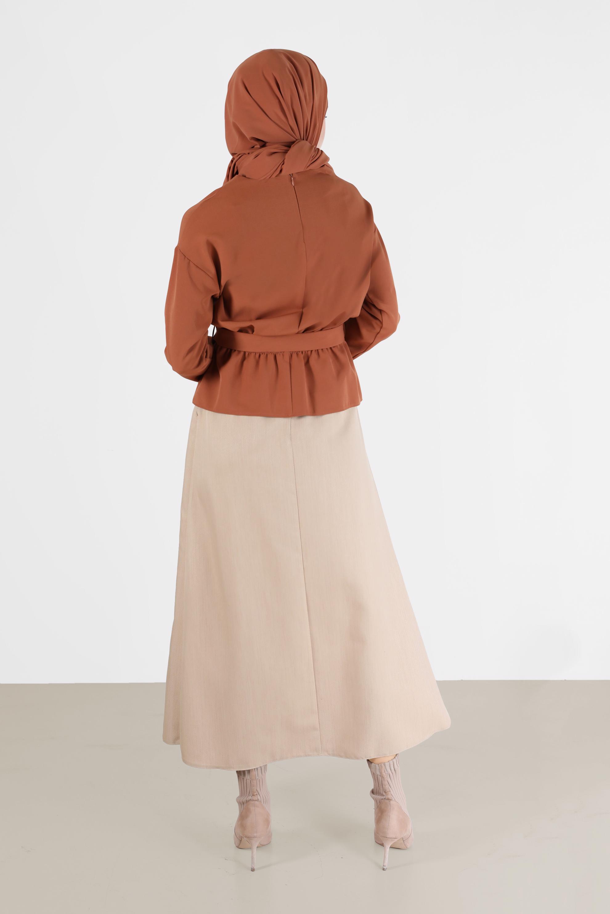 Tesettür giyim KAHVE DÜĞME DETAYLI GENİŞ KESİM ETEK 60225 