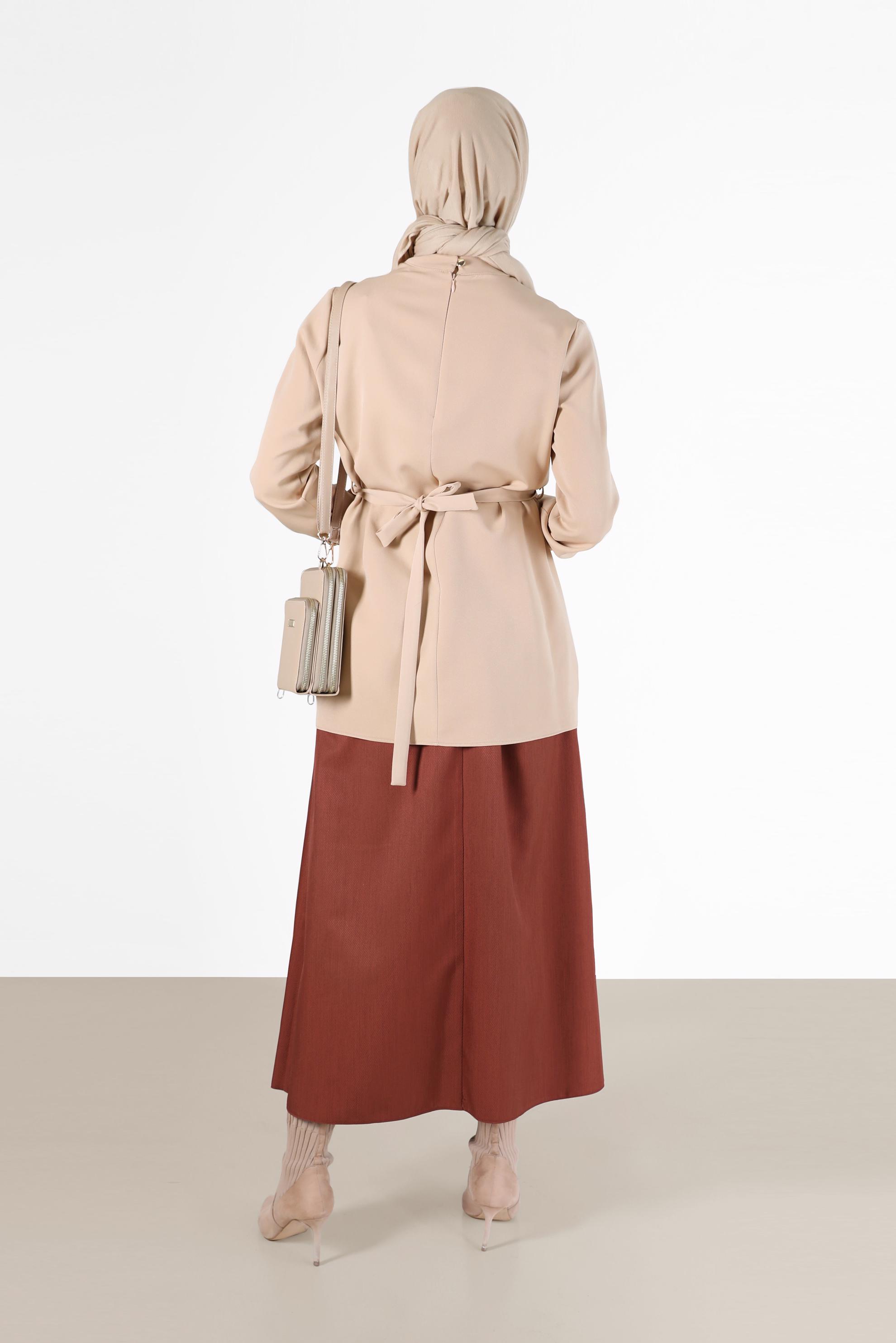 Tesettür giyim TURUNCU DÜĞME DETAYLI GENİŞ KESİM ETEK 60225 