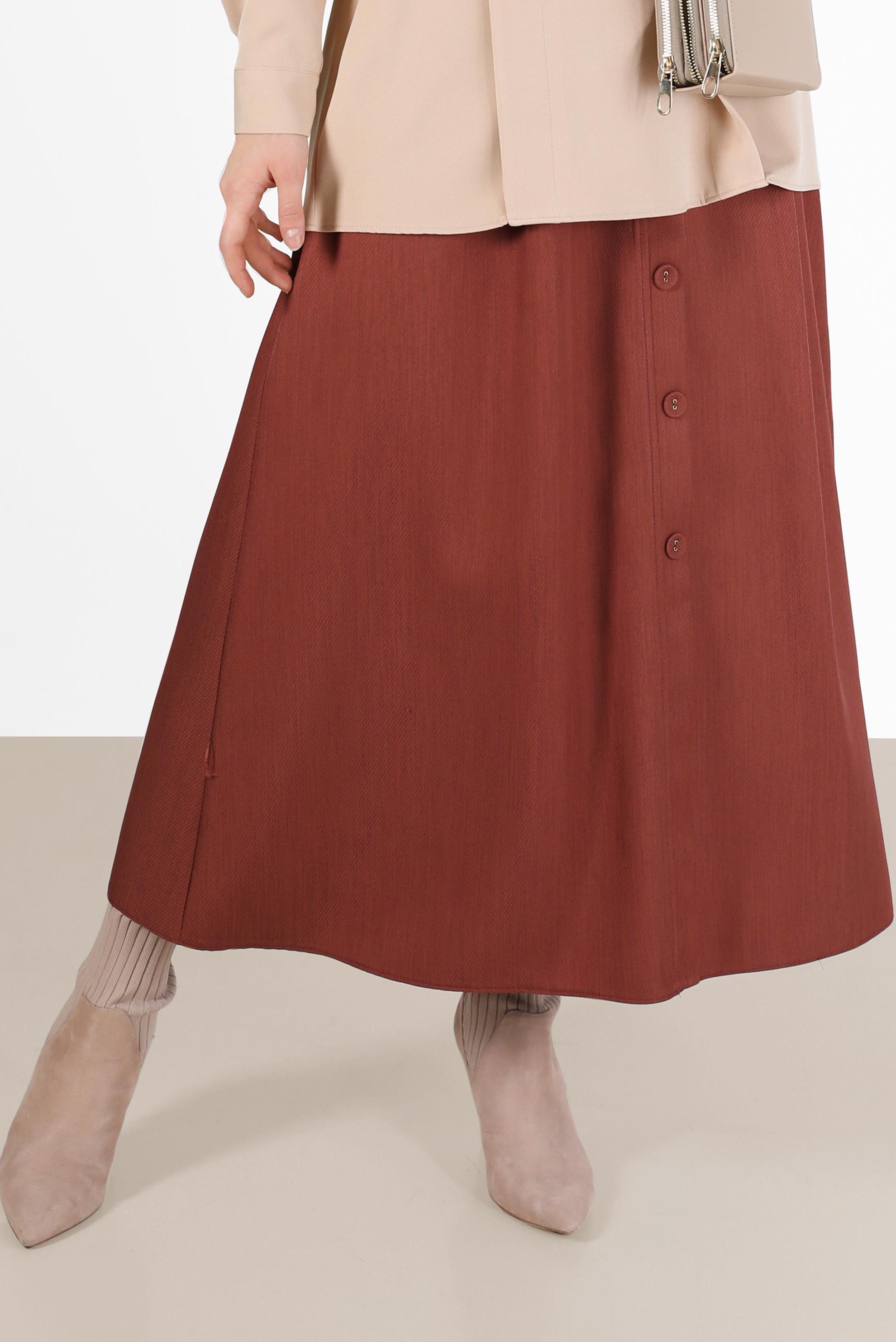 Tesettür giyim TURUNCU DÜĞME DETAYLI GENİŞ KESİM ETEK 60225 