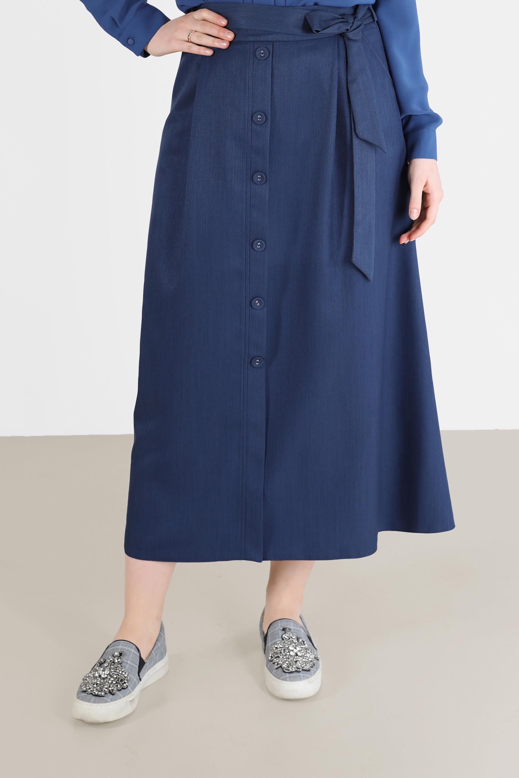Tesettür giyim LACİVERT DÜĞME DETAYLI GENİŞ KESİM ETEK 60225 