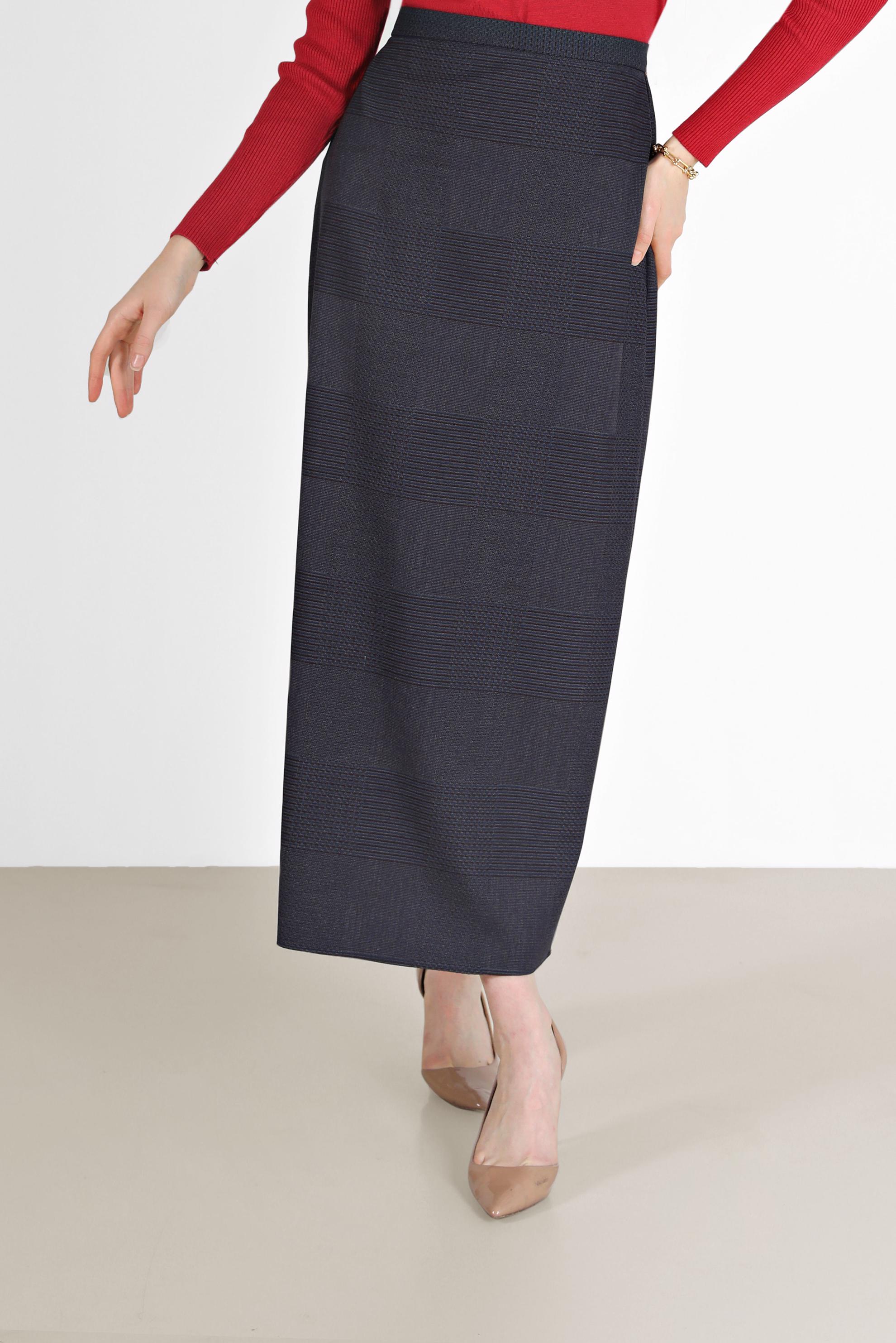 Tesettür giyim GRİ EKOSE DESENLİ KLASİK ETEK 60227 