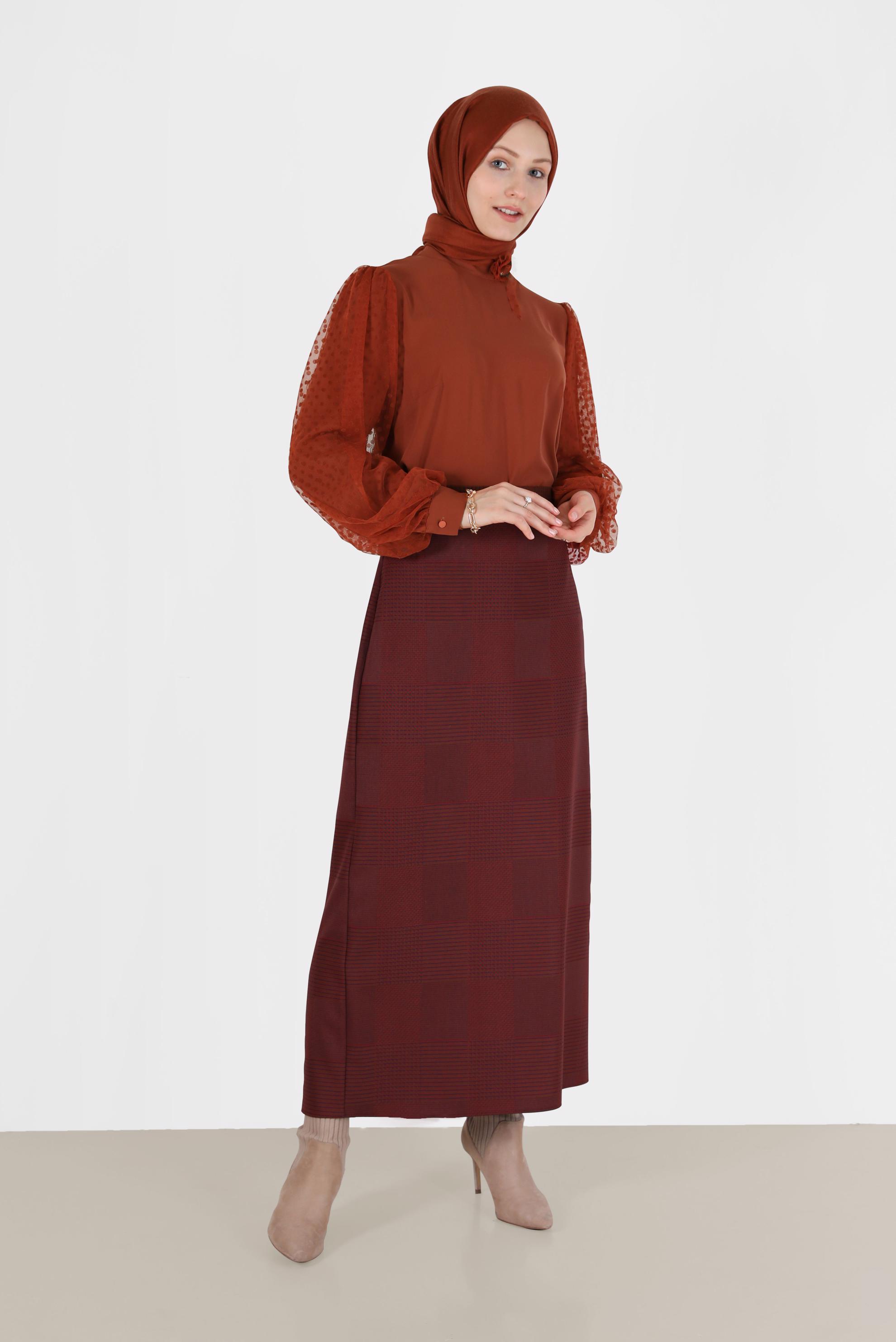 Vêtements hijab ORANGE JUPE CLASSIQUE À CARREAUX 60227