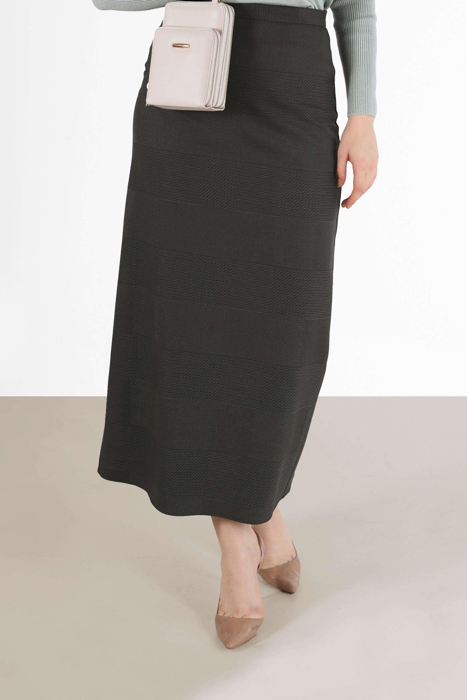 Tesettür giyim VİZON EKOSE DESENLİ KLASİK ETEK 60227 