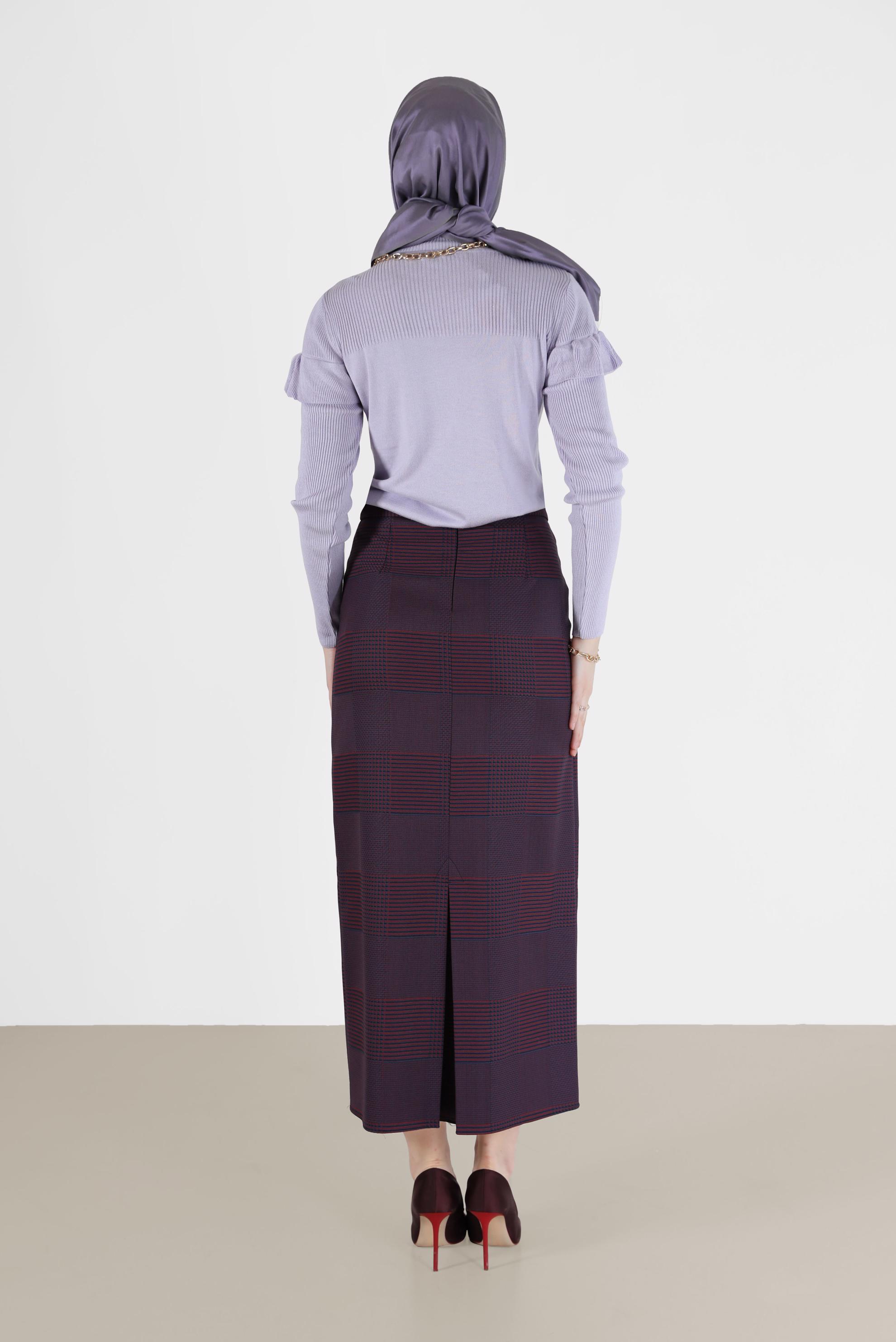 Tesettür giyim LACİVERT EKOSE DESENLİ KLASİK ETEK 60227 