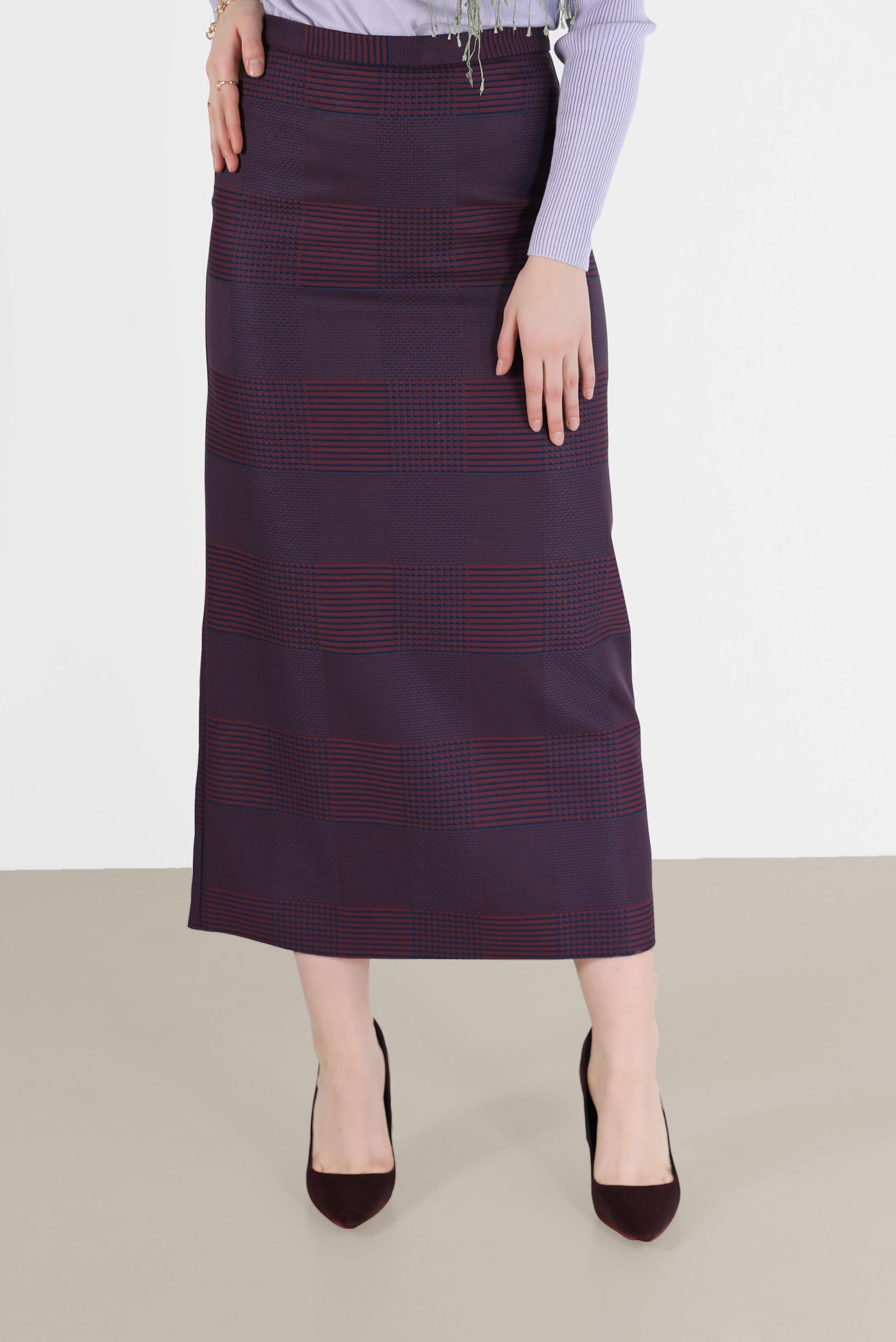 Tesettür giyim LACİVERT EKOSE DESENLİ KLASİK ETEK 60227 