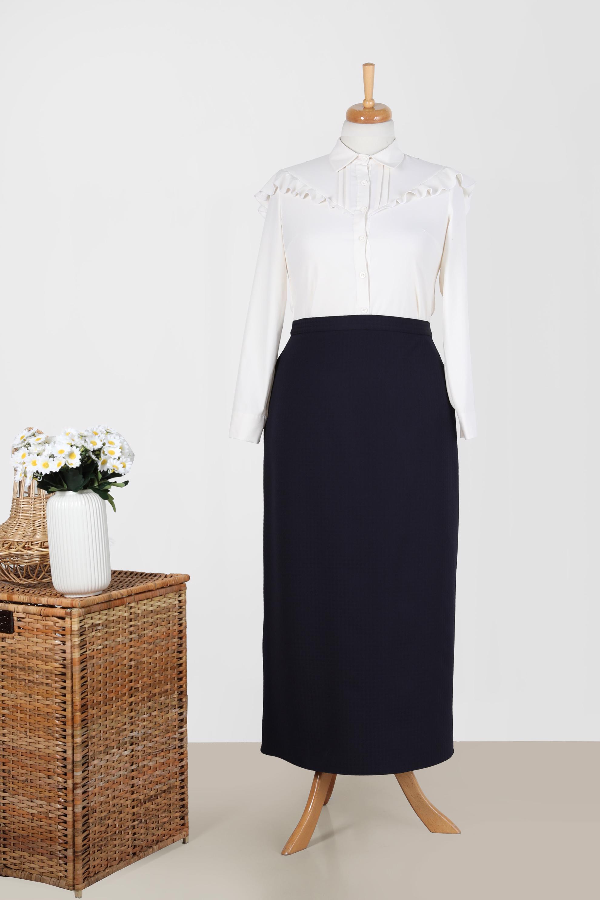 Tesettür giyim LACİVERT DÜZ KESİM ETEK 60229 